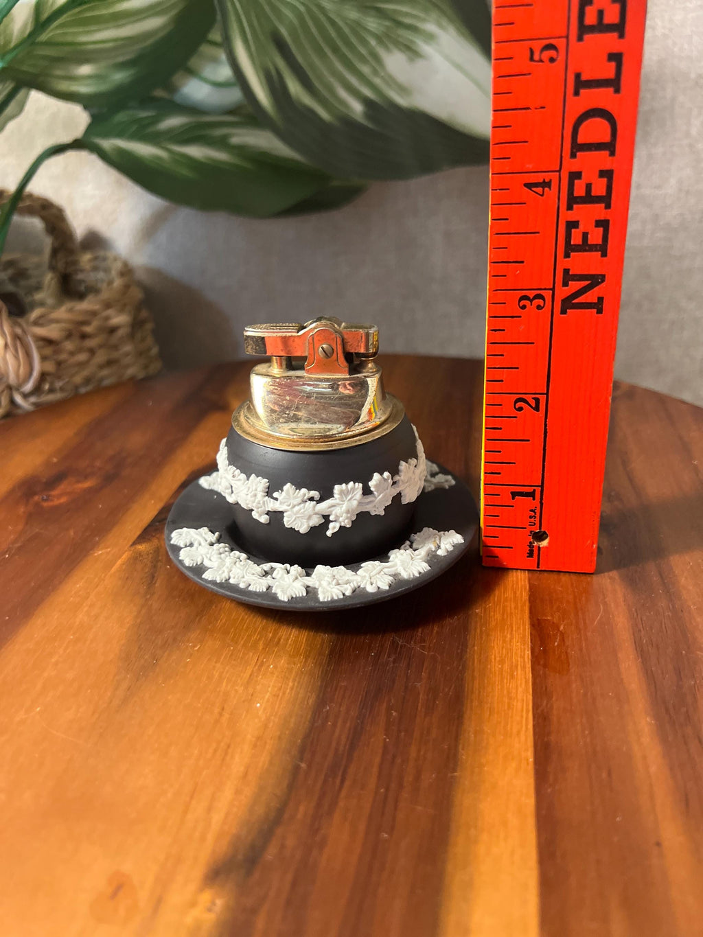 Vintage Black Jasperware Wedgwood Lighter And Ashtray