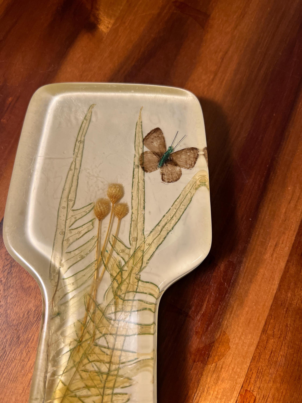 Vintage Lucite Butterfly Floral Spoon Rest