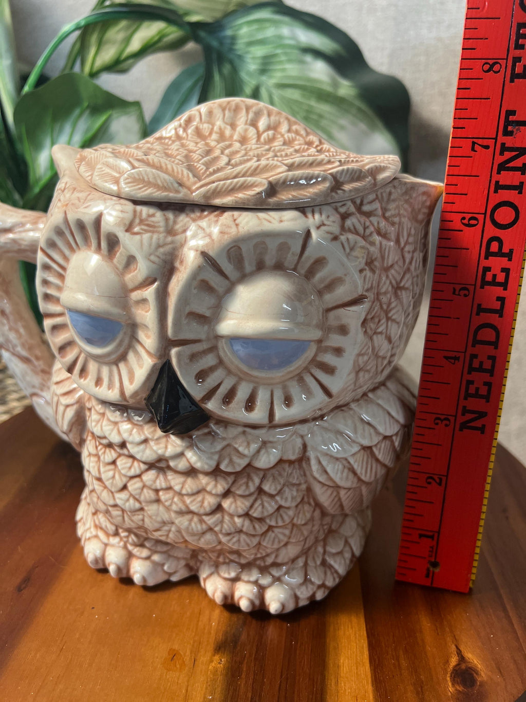 Vintage Sleepy Owl Ceramic Coffee Tea Two Sided Pitcher Retro 70s Wood Woodland