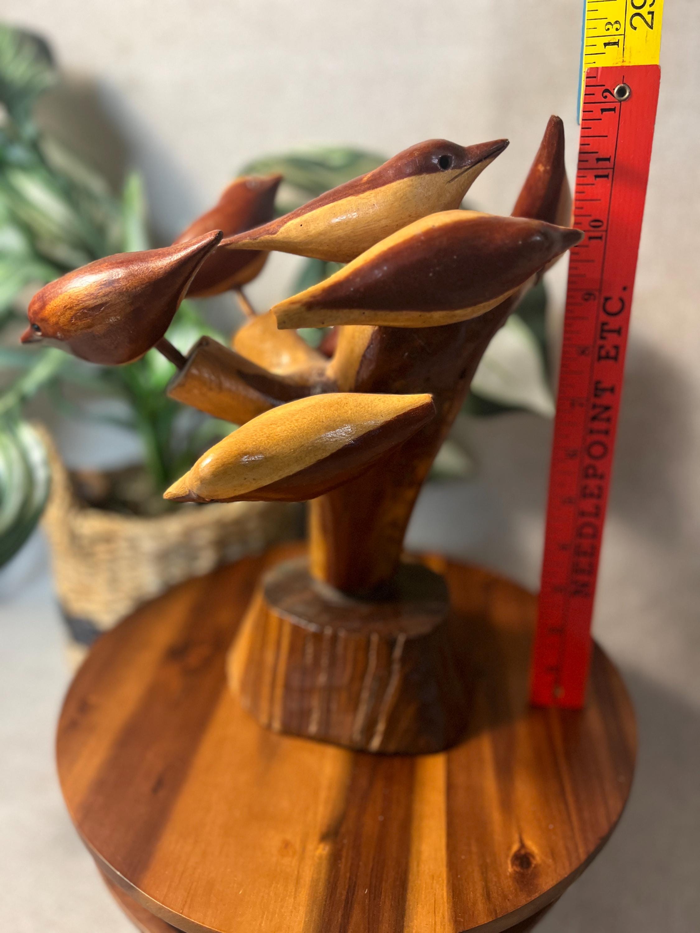 Vintage Hand Carved Whittled Birds In Tree made in Jamaica