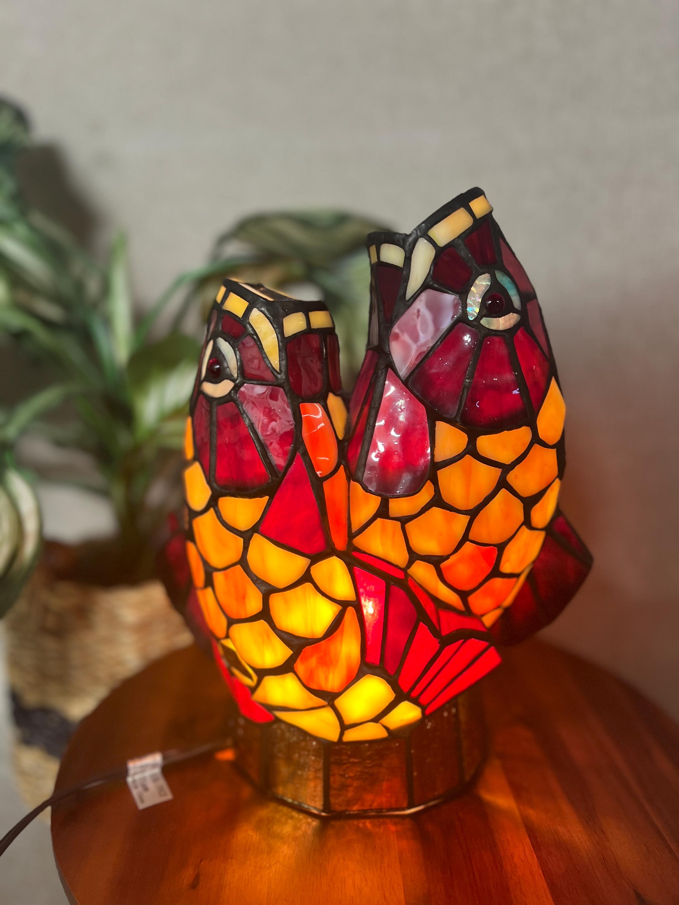 Vintage Tiffany Style Stained Glass Tropical Fishes Table Lamp With Bulb