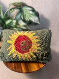 Laura Megroz Chandler 4 Corners Wool Hand Hooked SUNFLOWER Pillow 12 X 8"