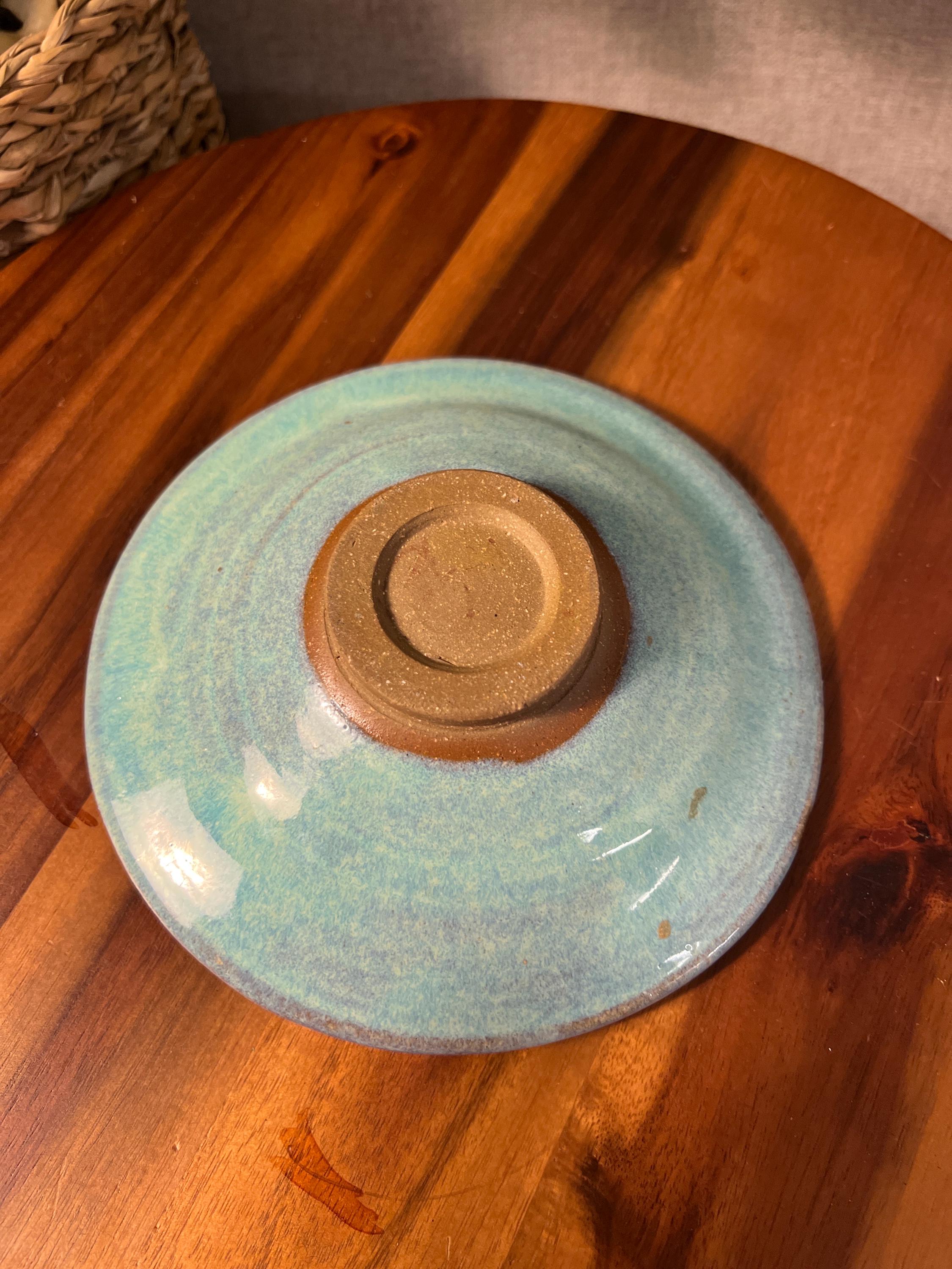 Ikebana Art Pottery vase with floral frog Drip Glaze