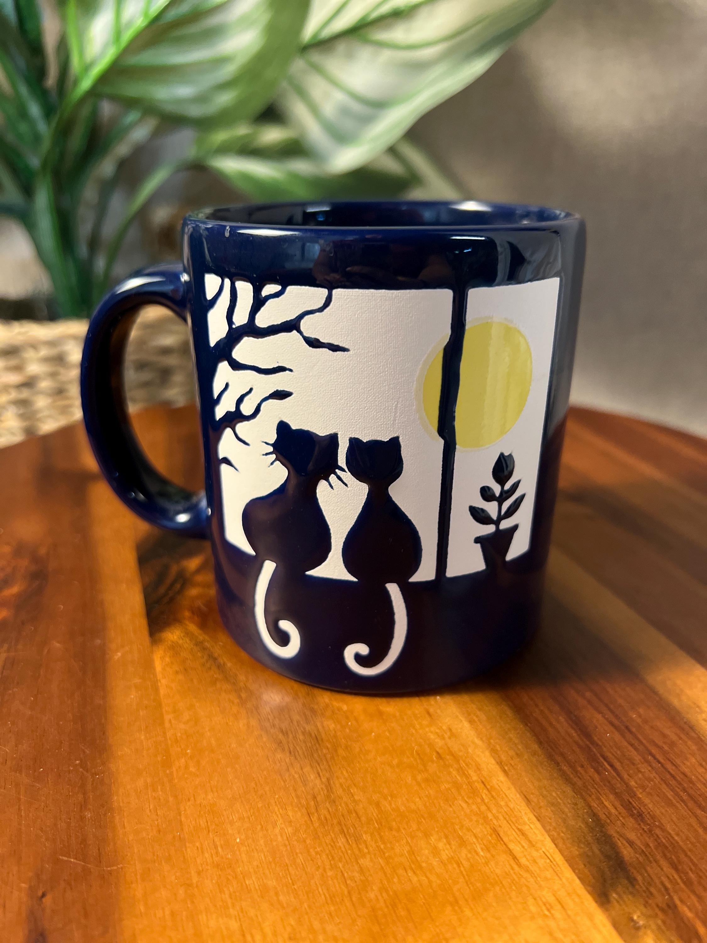 Vintage Waechtersbach Navy Blue Cats in window Coffee Cups /Mugs From WEST GERMANY