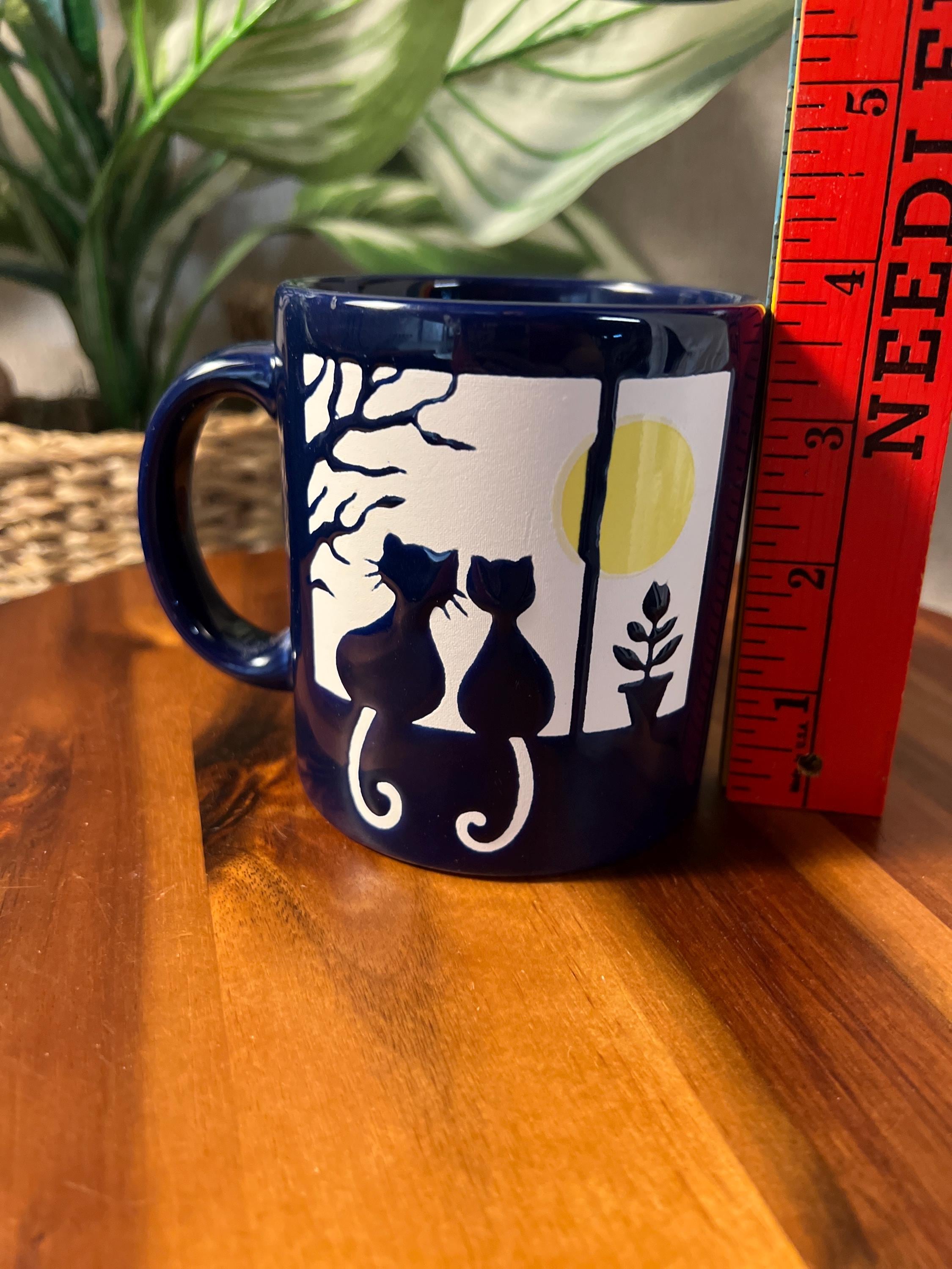 Vintage Waechtersbach Navy Blue Cats in window Coffee Cups /Mugs From WEST GERMANY