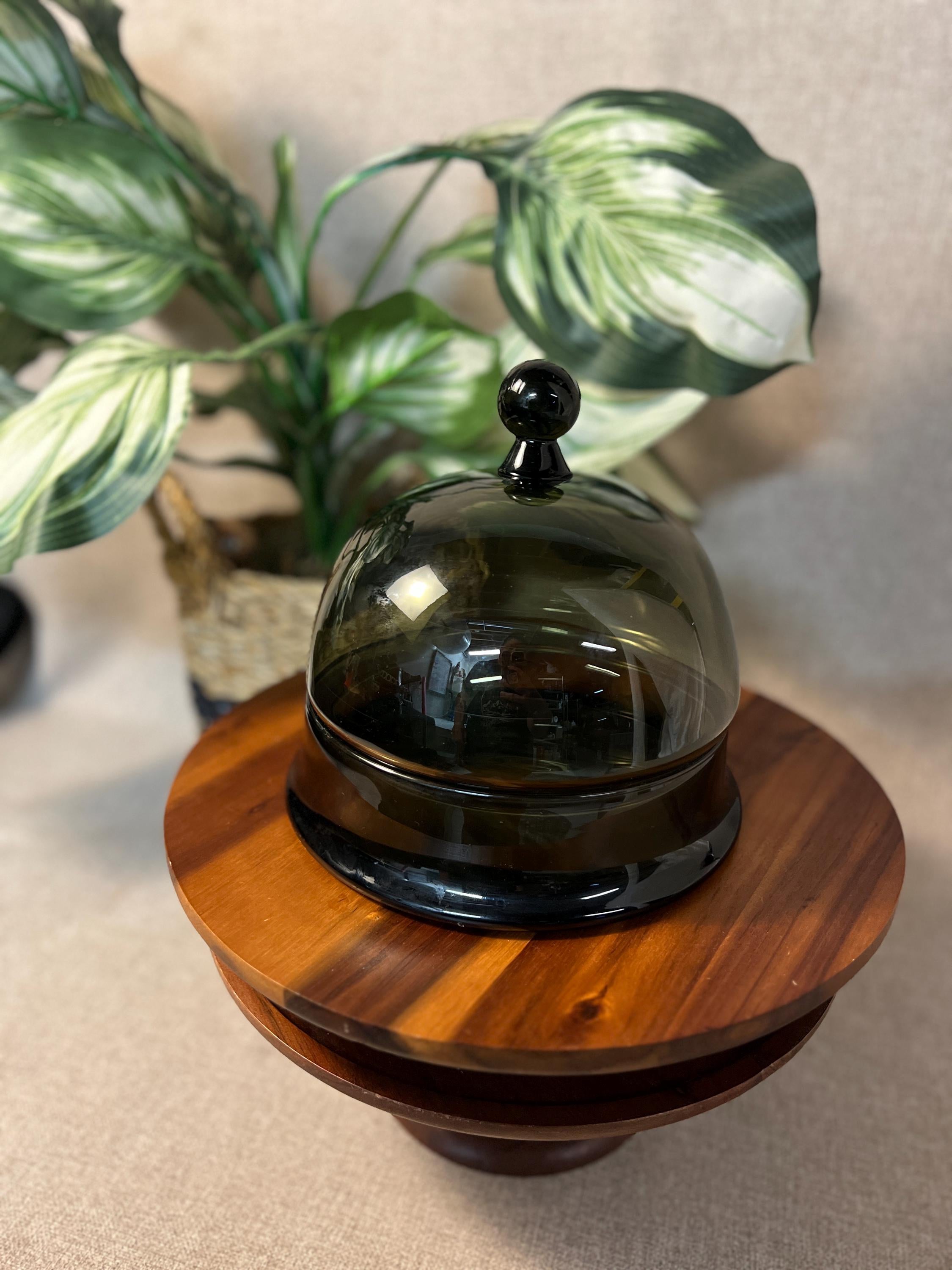 Vintage Cheese Dish w/ Smoky Glass Dome Cloche Lid
