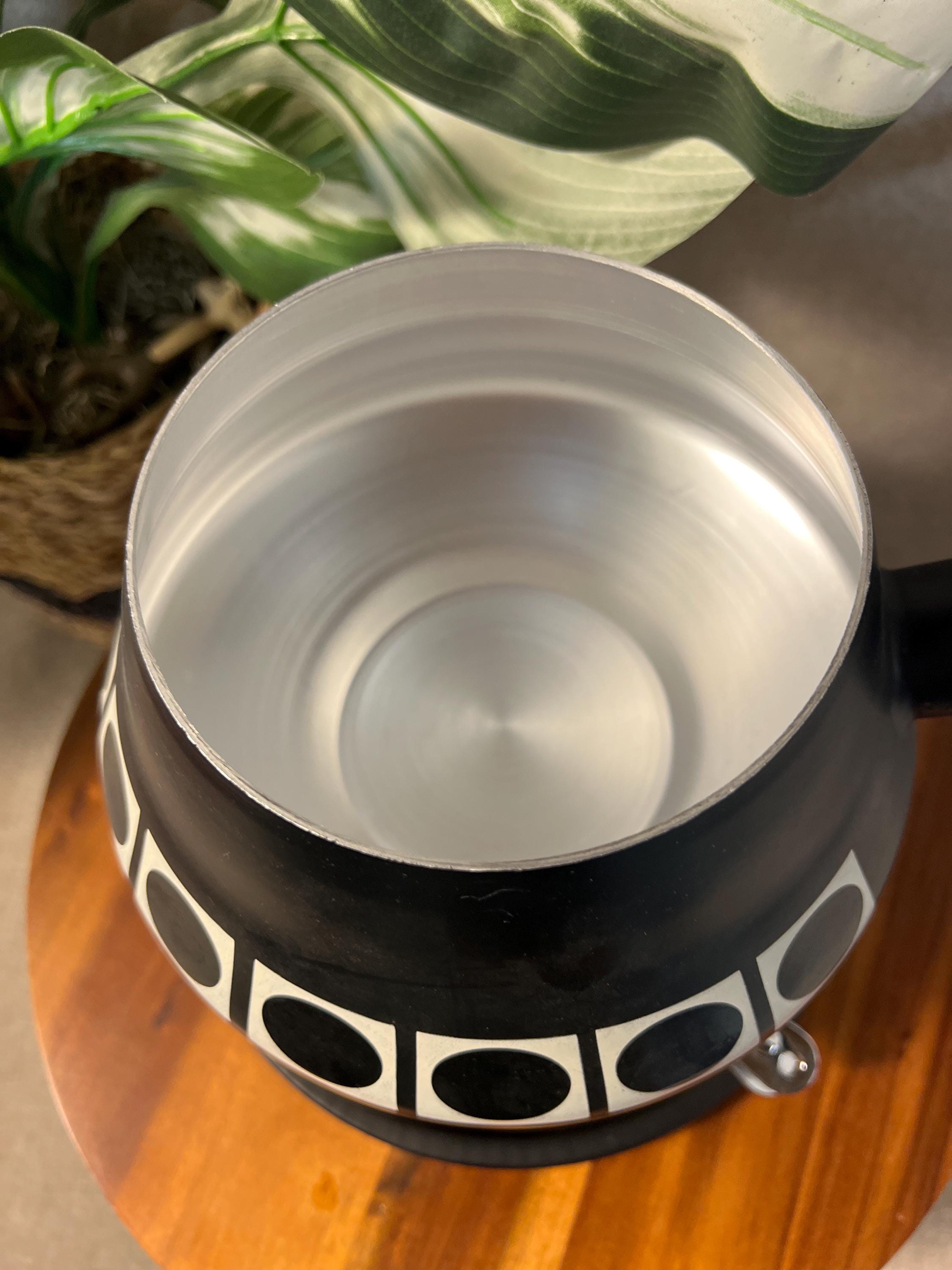 MCM VTG Fondue Pot Complete Set Retro Black/white Wood Handle & Knob Japan