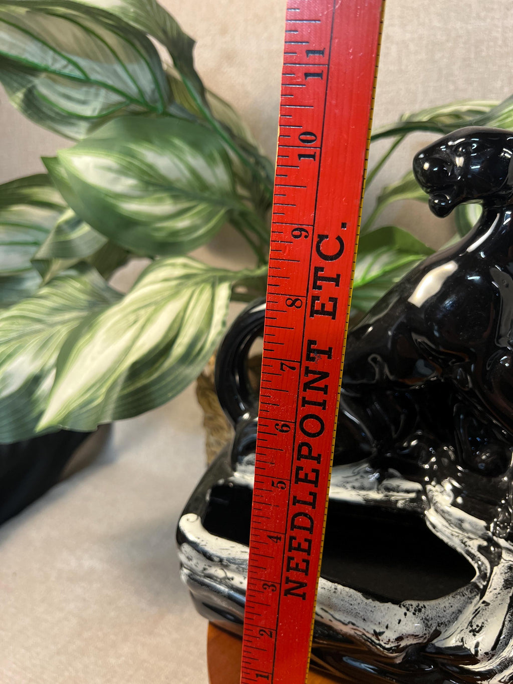 1950s Black Panther TV Lamp Planter — MCM Ceramic, Fitted & Ready to Light