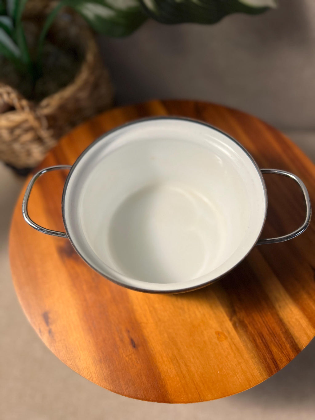 Vintage MCM Cathrine Holm White Green Lotus Enamelware Dutch Oven Pot