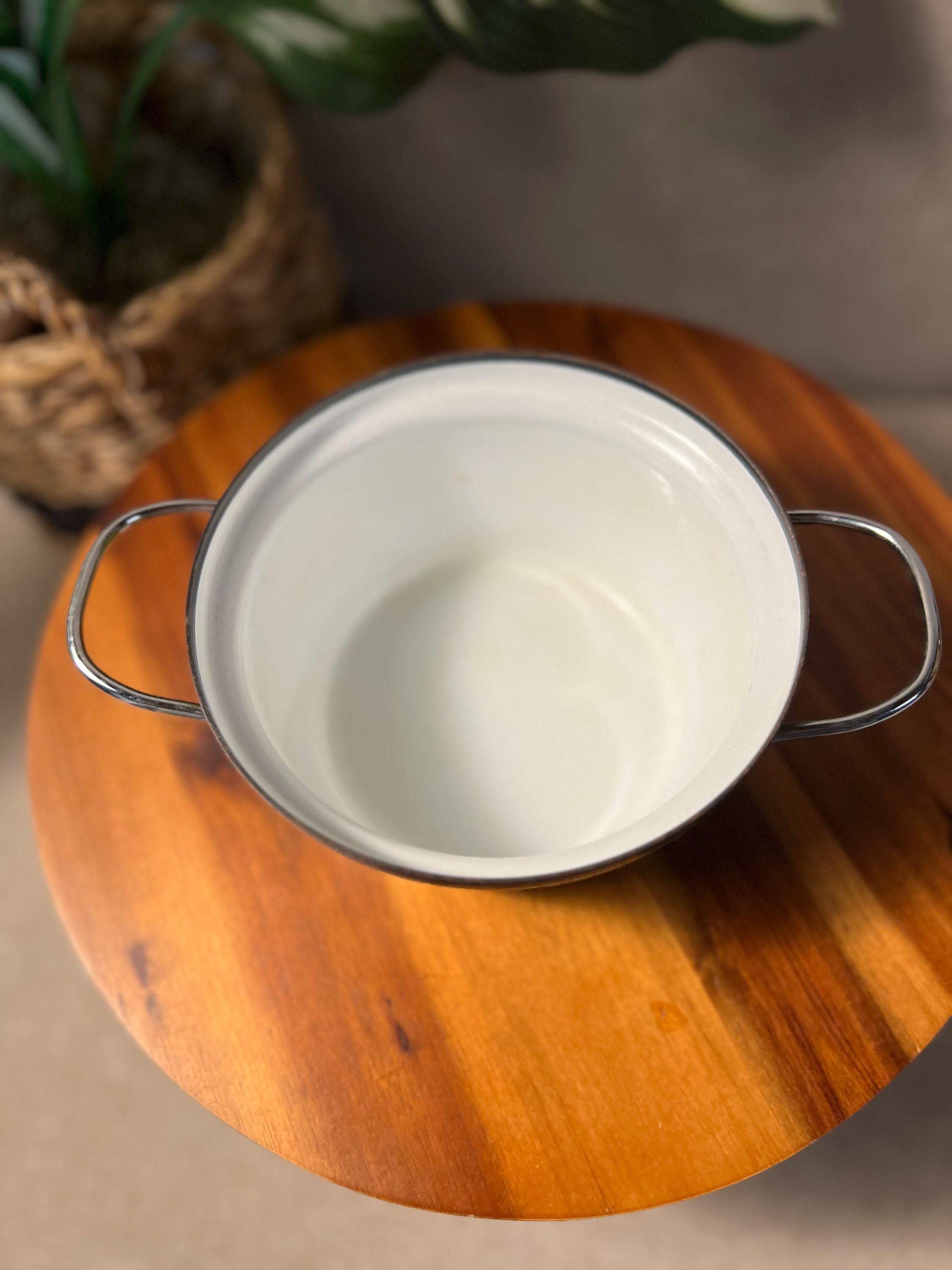 Vintage MCM Cathrine Holm White Green Lotus Enamelware Dutch Oven Pot
