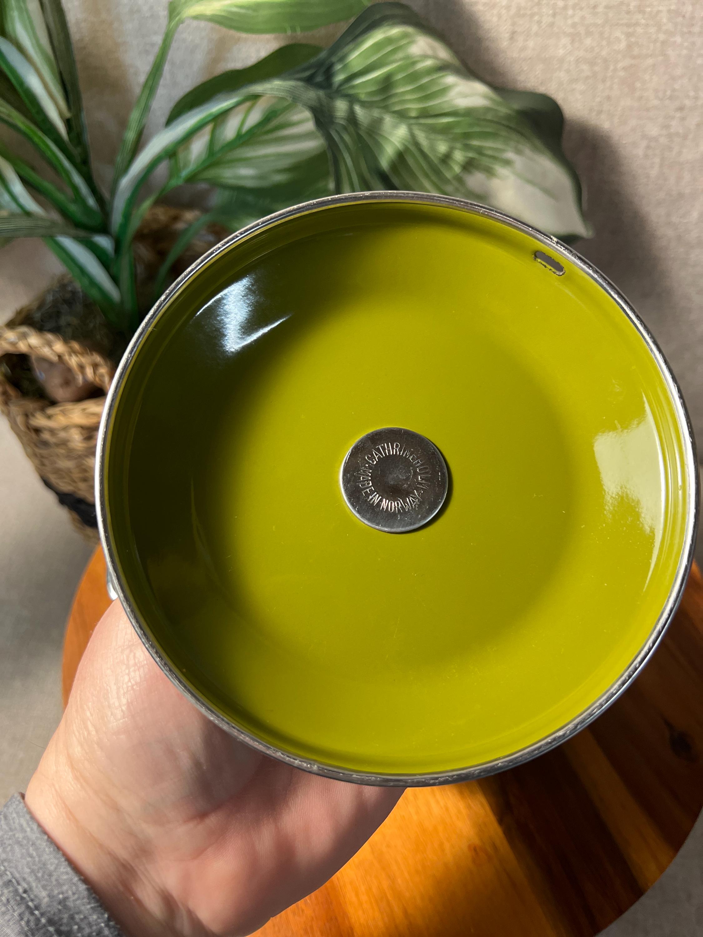 Vintage MCM Cathrine Holm White Green Lotus Enamelware Dutch Oven Pot