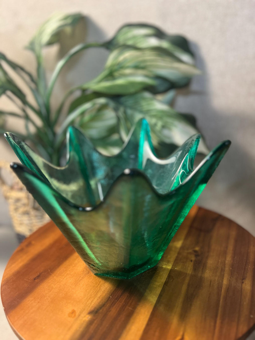 BLENKO Teal Green Textured Art Glass Sculptural VASE BOWL