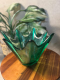BLENKO Teal Green Textured Art Glass Sculptural VASE BOWL