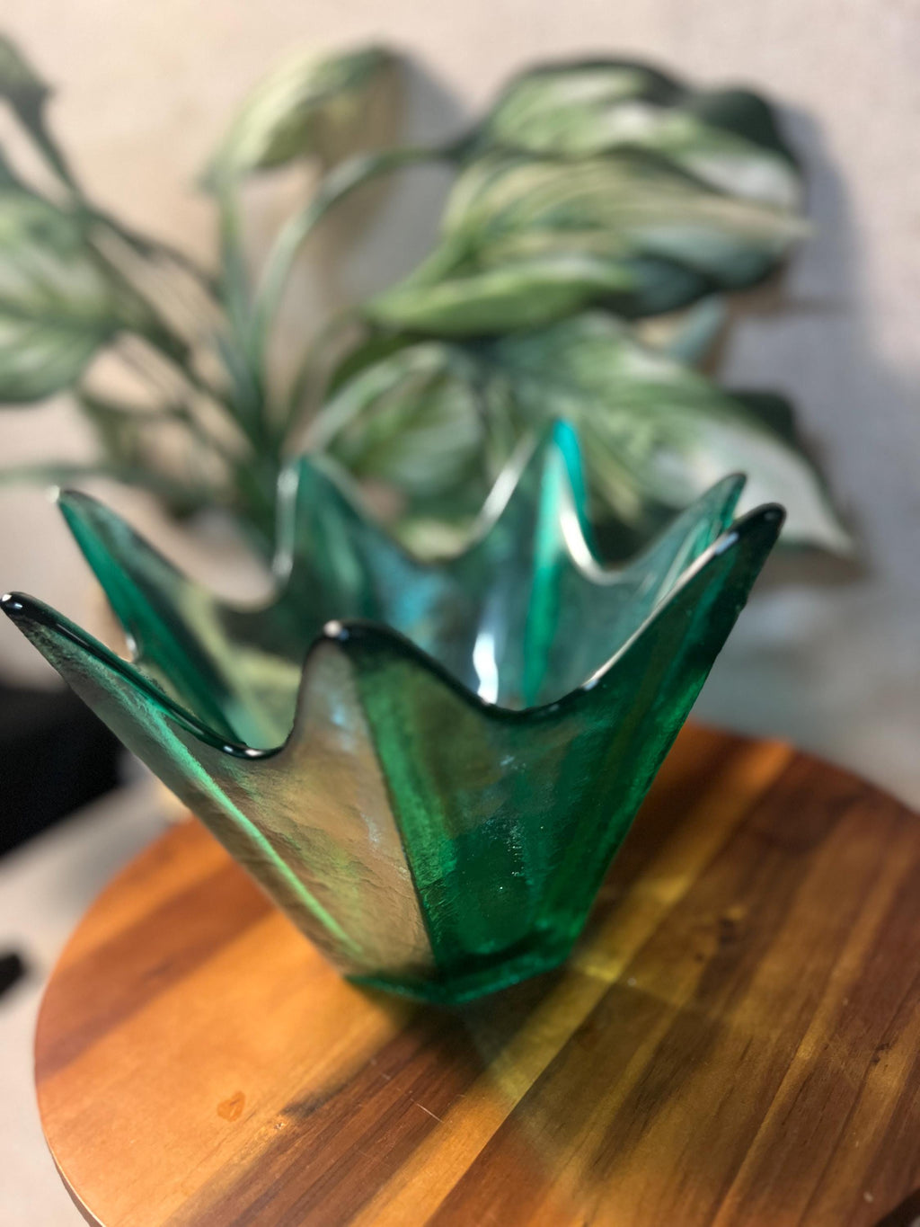 BLENKO Teal Green Textured Art Glass Sculptural VASE BOWL