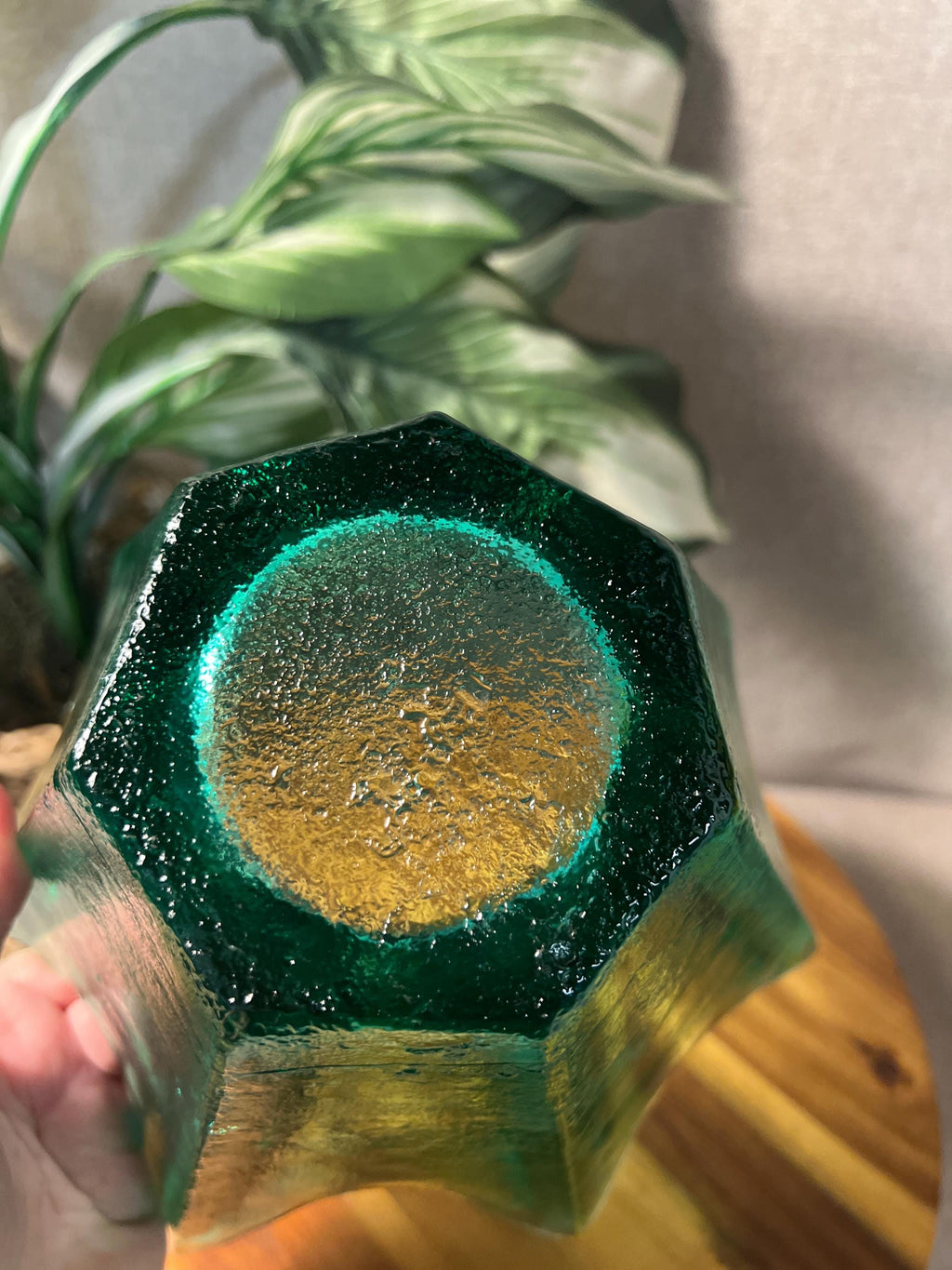 BLENKO Teal Green Textured Art Glass Sculptural VASE BOWL