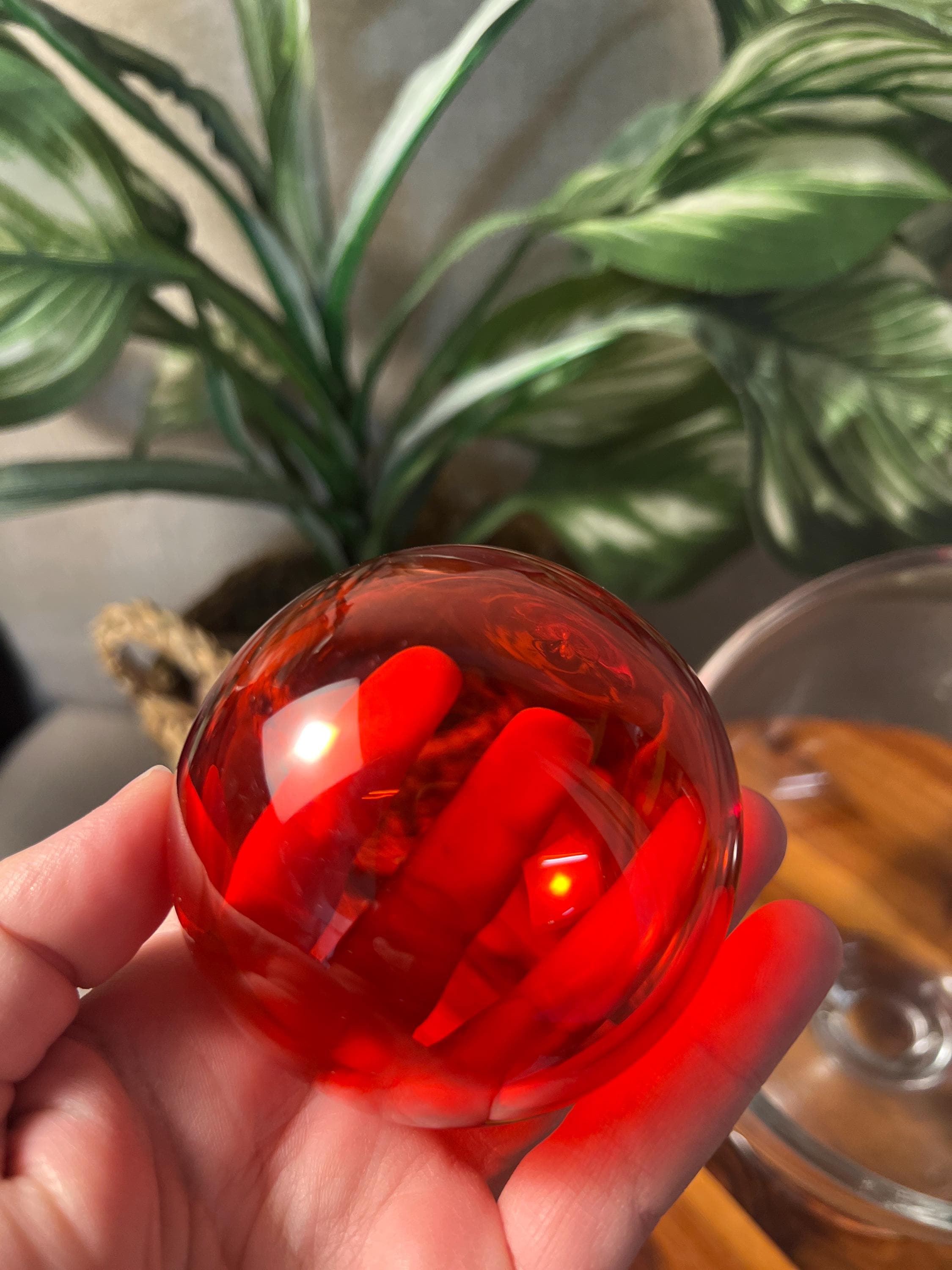 3 Ruby Red Blown Glass Orbs — Mid-Century Decorative Glass Spheres
