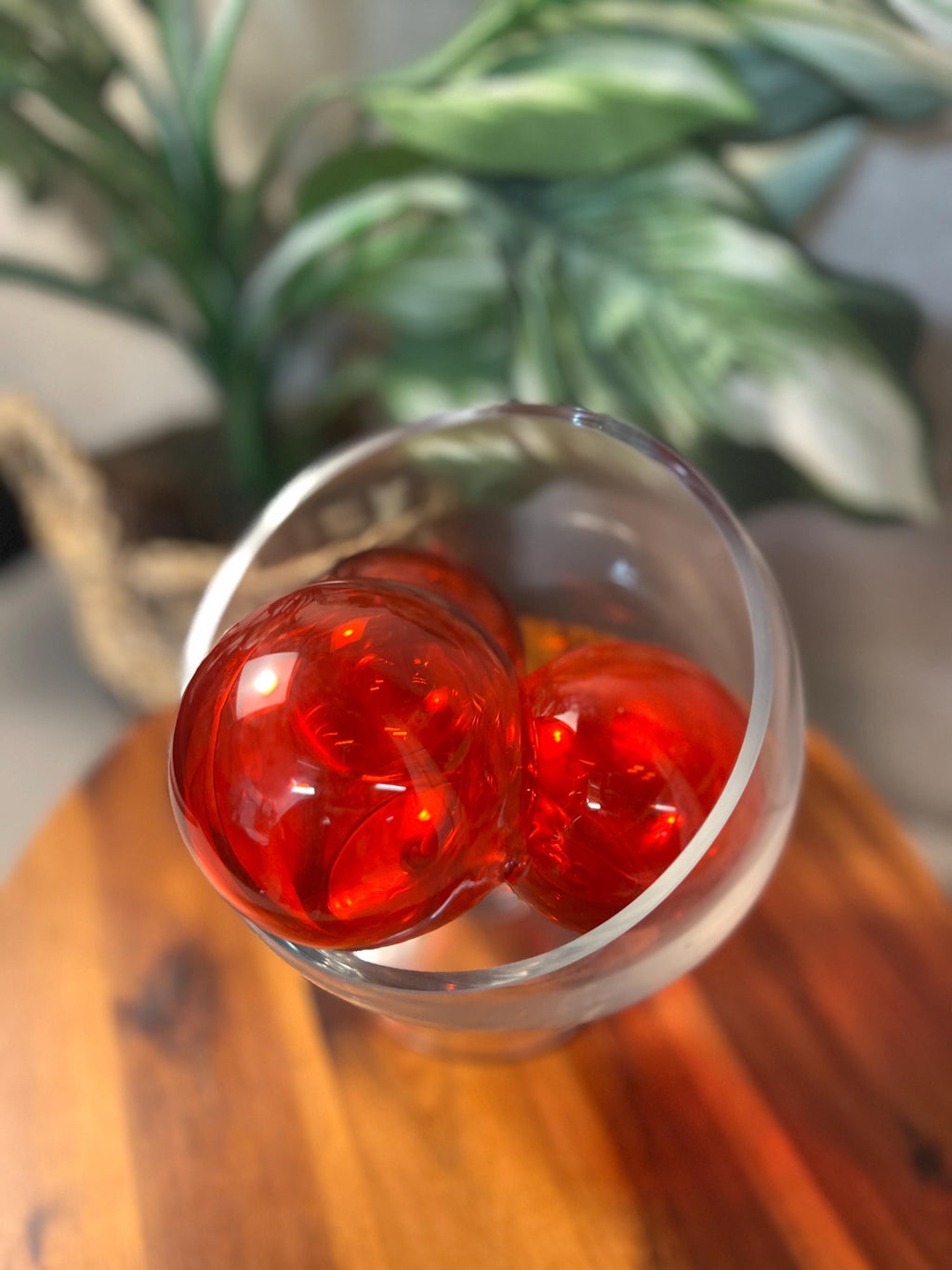 3 Ruby Red Blown Glass Orbs — Mid-Century Decorative Glass Spheres