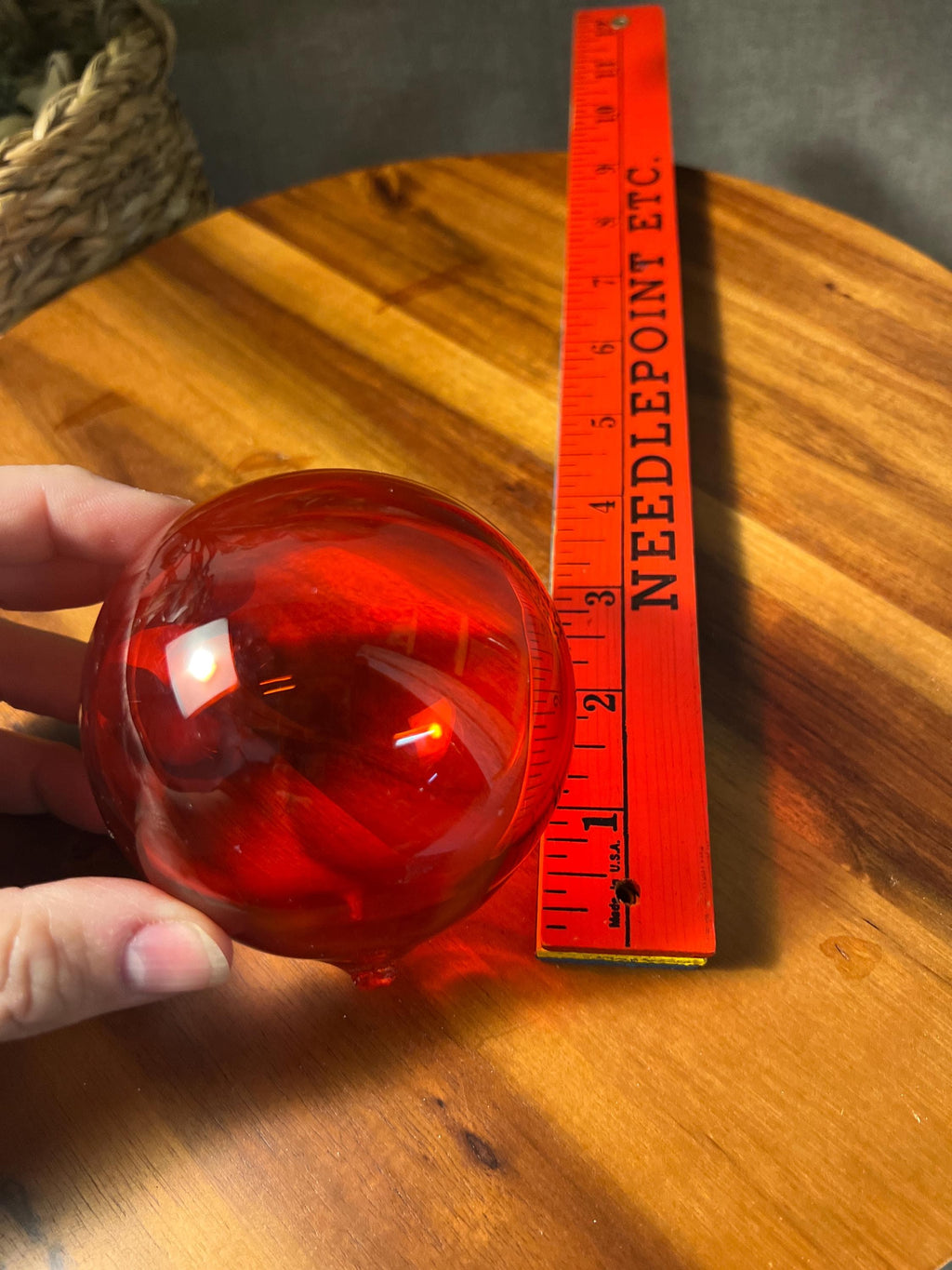 3 Ruby Red Blown Glass Orbs — Mid-Century Decorative Glass Spheres