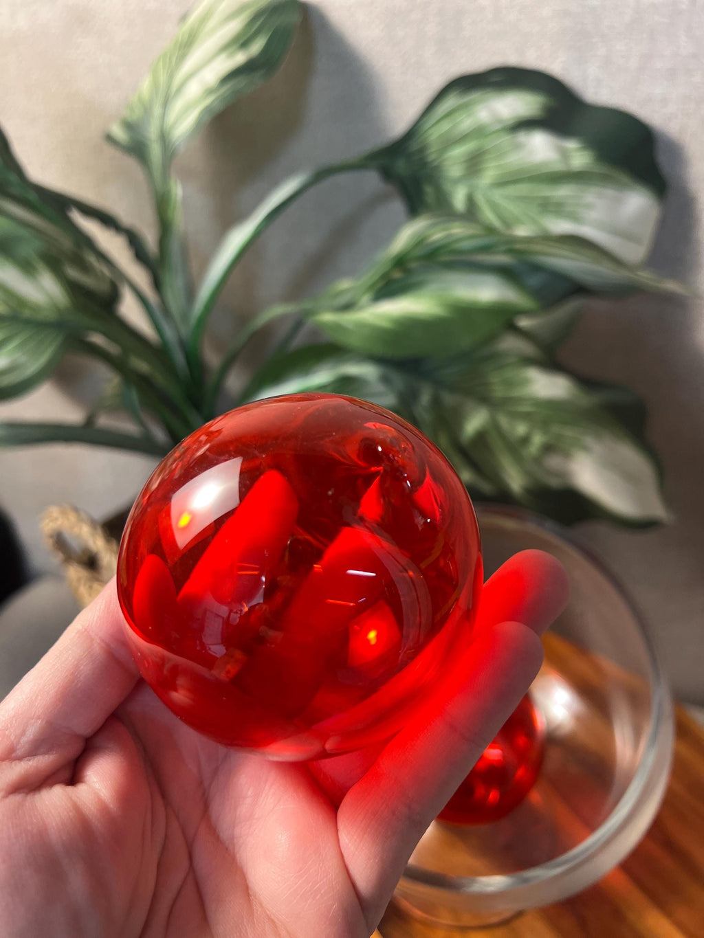 3 Ruby Red Blown Glass Orbs — Mid-Century Decorative Glass Spheres