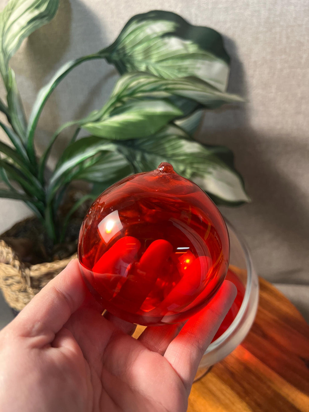 3 Ruby Red Blown Glass Orbs — Mid-Century Decorative Glass Spheres