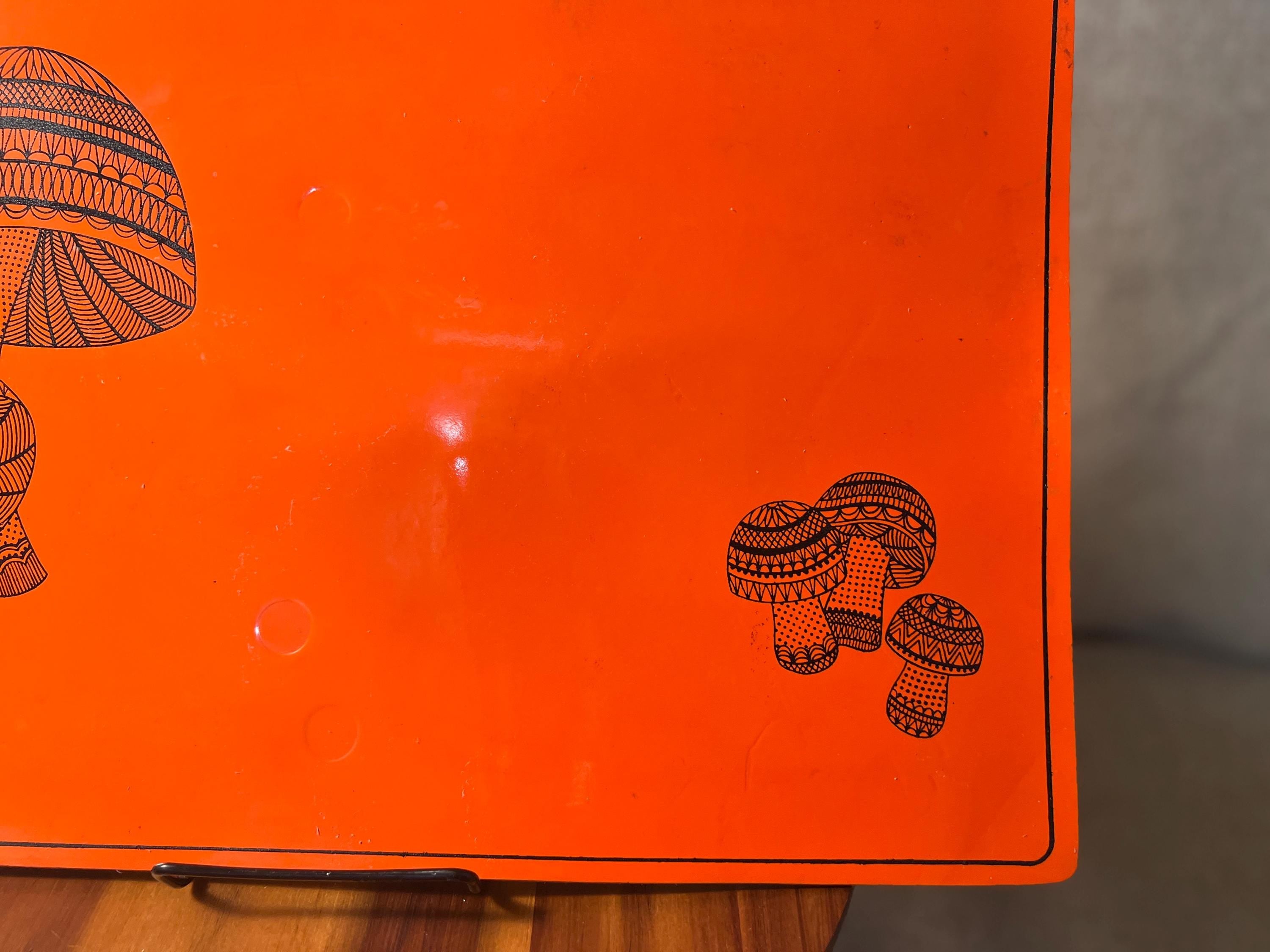Vinyl MCM 1970s Mushroom Table Mat Orange Black Rectangle