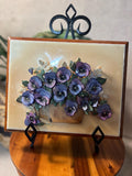 1980s Violet Paper Tole 3-D Framed Art — Layered Paper Floral Wall Decor