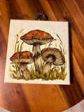 Vintage Homemade Painted Mushroom Wall Art Wood Plaque Signed