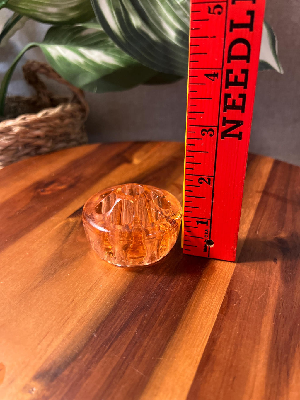 Vintage Pink Glass 9 Hole Flower Frog