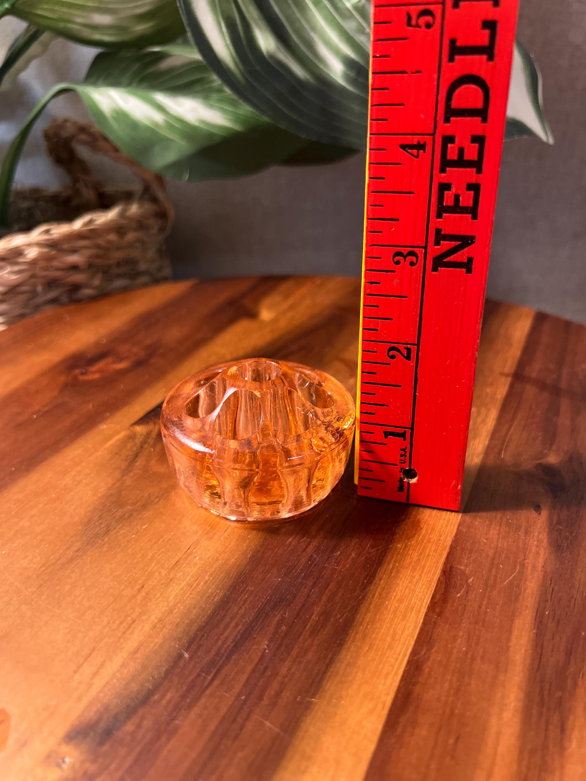 Vintage Pink Glass 9 Hole Flower Frog