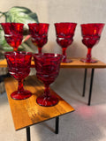 6 Fostoria Argus Ruby Red Goblets — Heavy Pressed Glass Water Stems