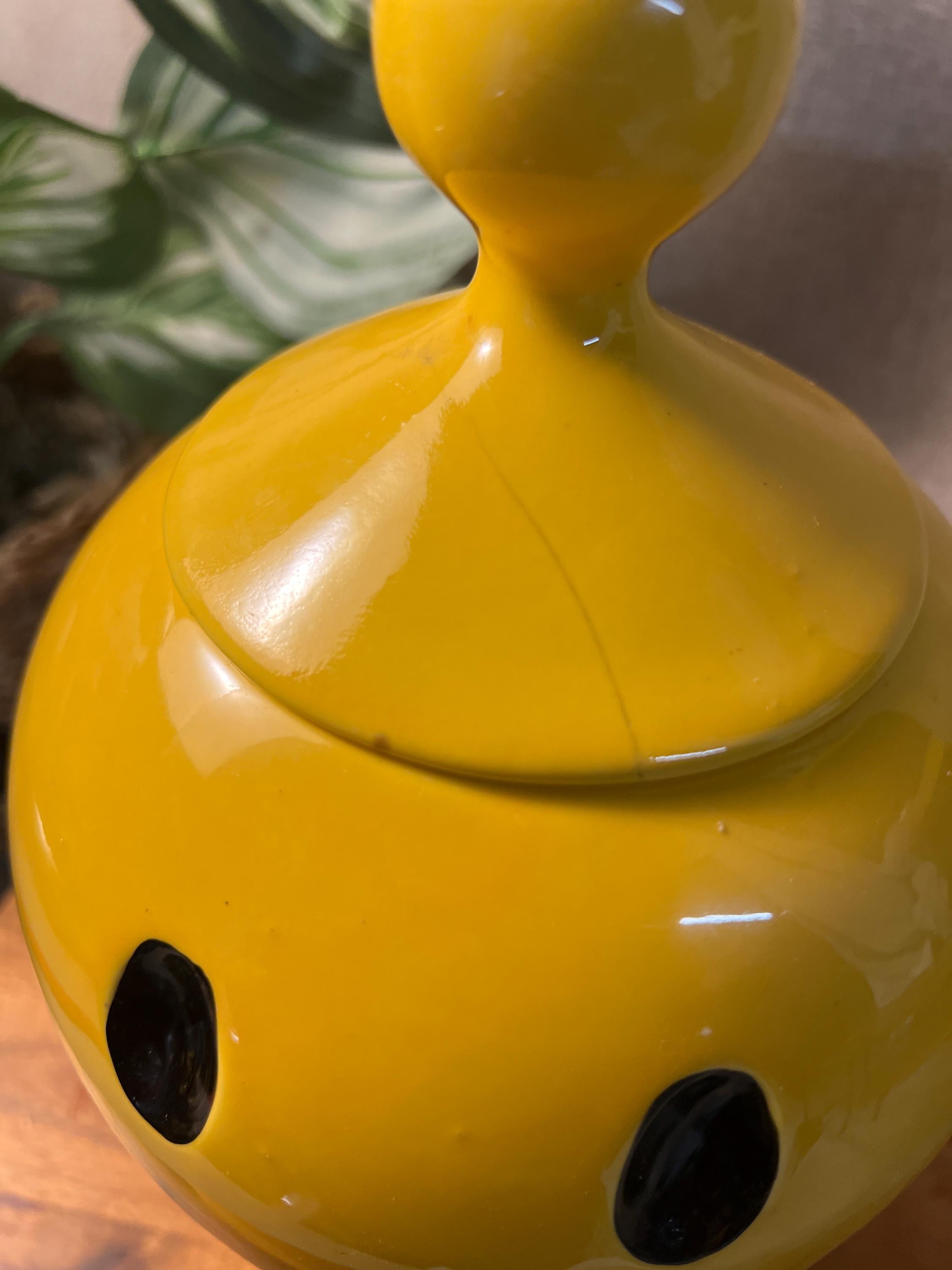 Vintage McCoy Yellow Smiley Face cookie jar W/ Lid" Have A Happy Day" 1970s