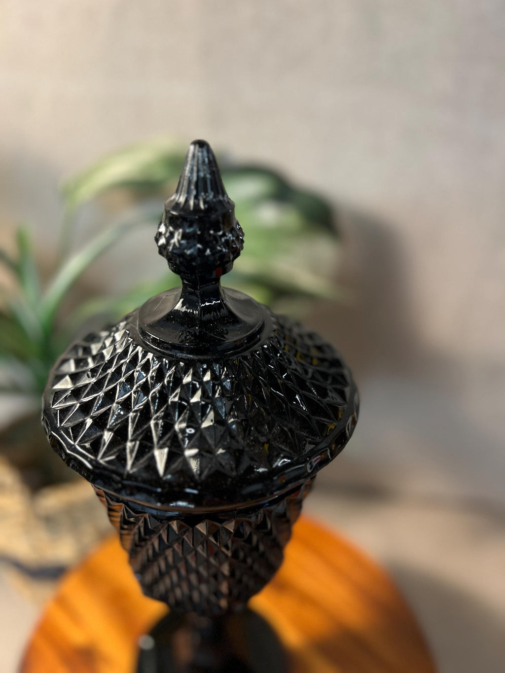 Vintage Black Indiana Glass Diamond Point Apothecary Jar