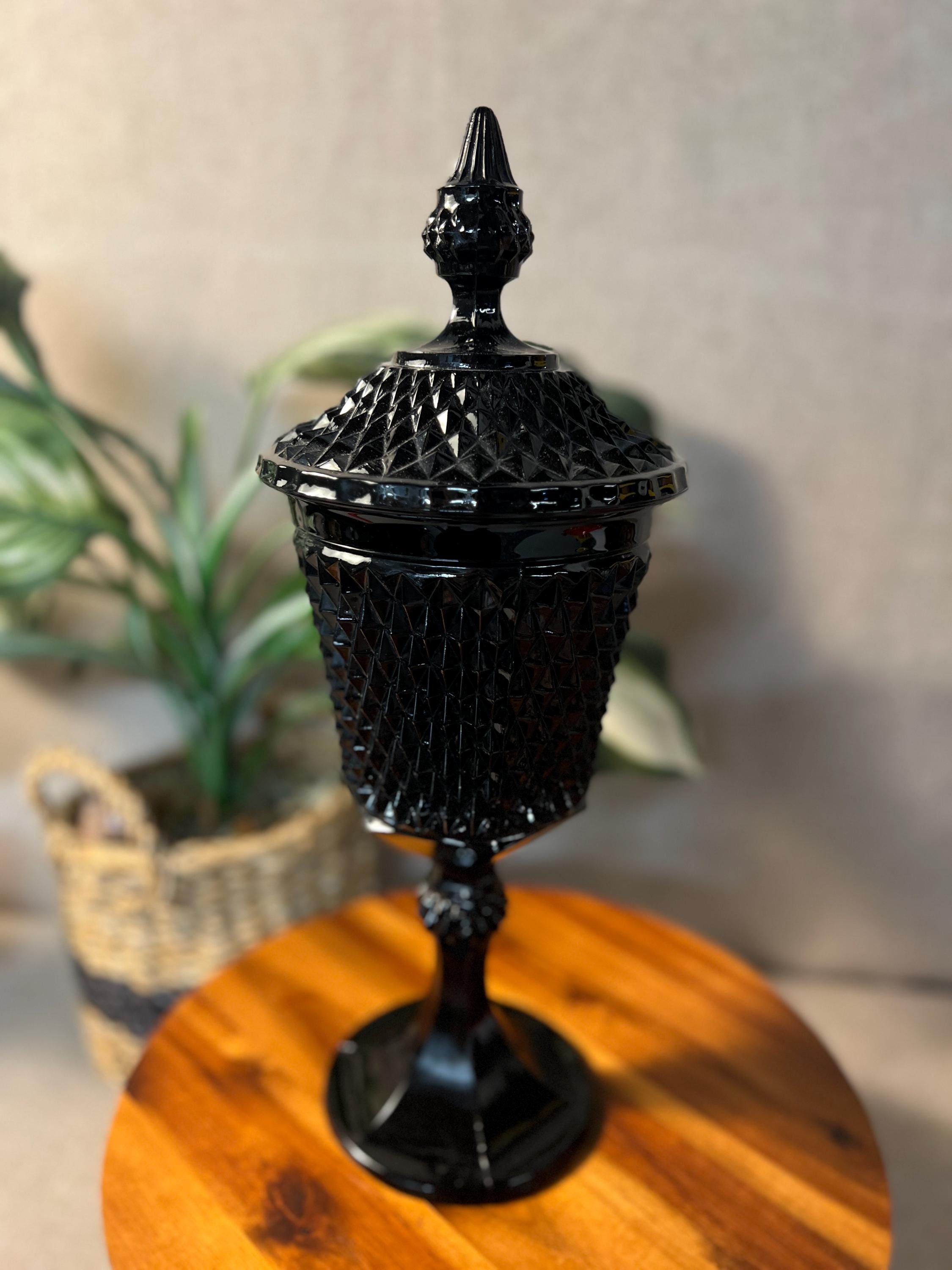 Vintage Black Indiana Glass Diamond Point Apothecary Jar