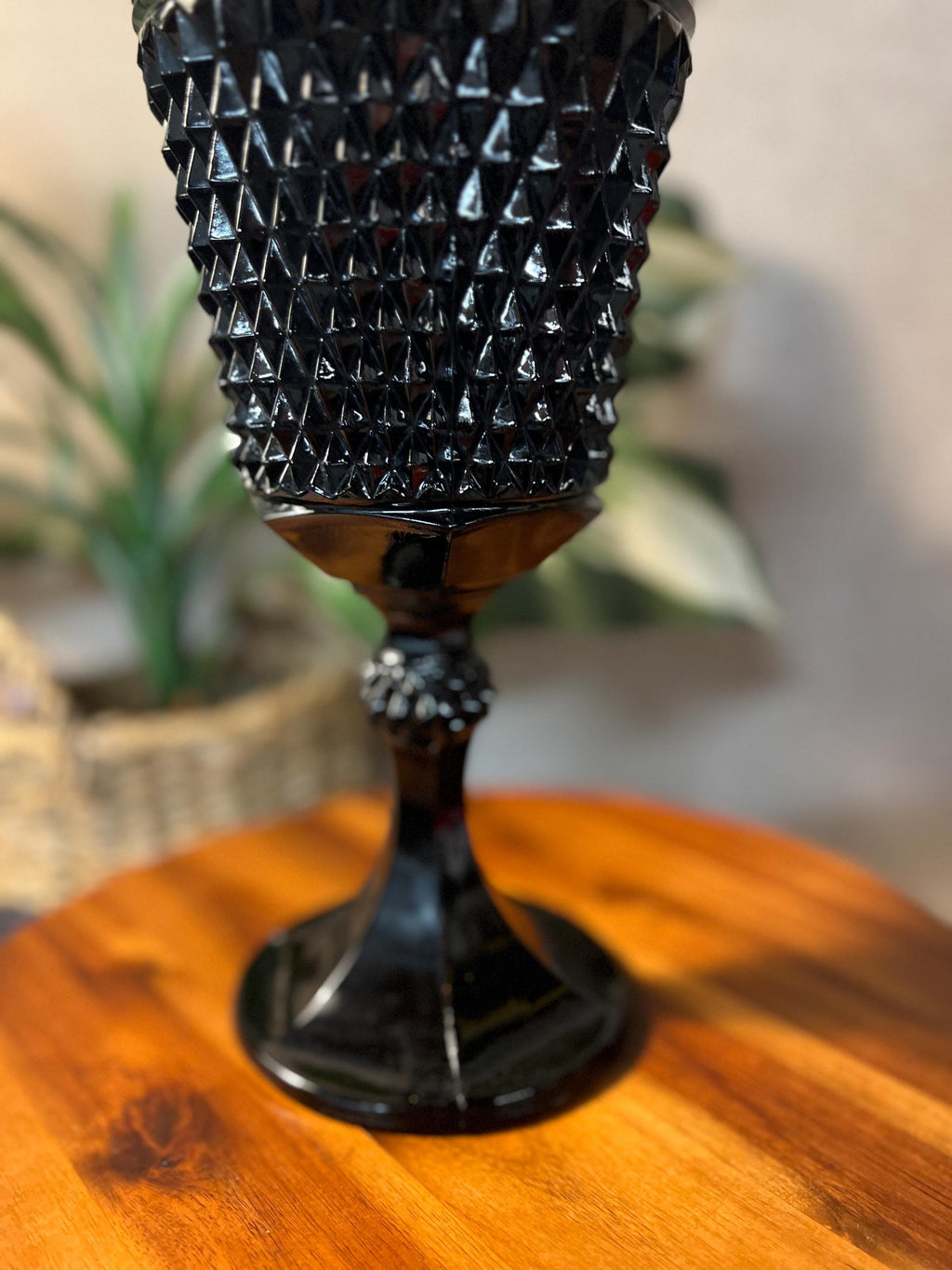 Vintage Black Indiana Glass Diamond Point Apothecary Jar