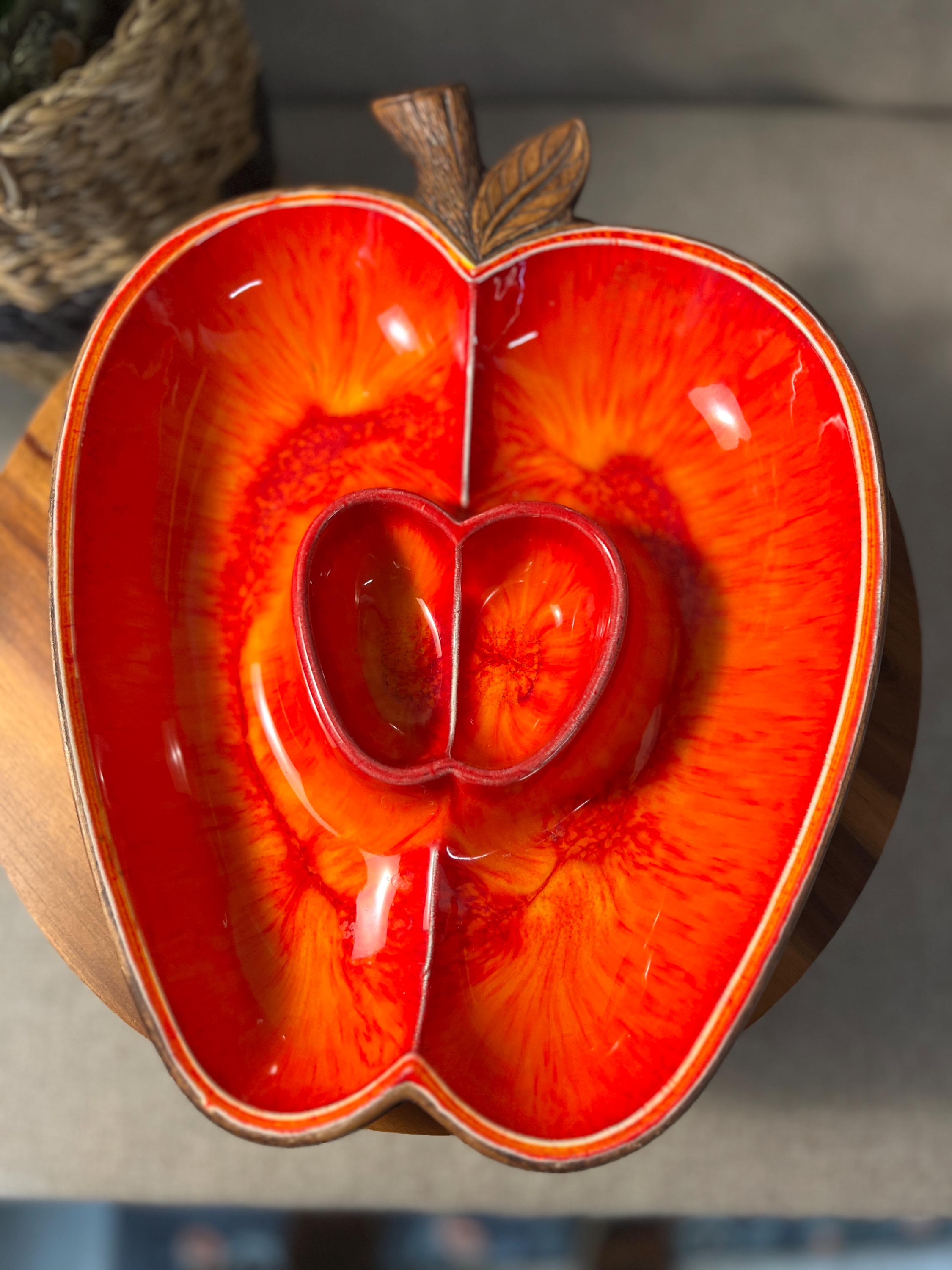Vintage Treasure Craft Divided Apple Dish #380 Red Orange