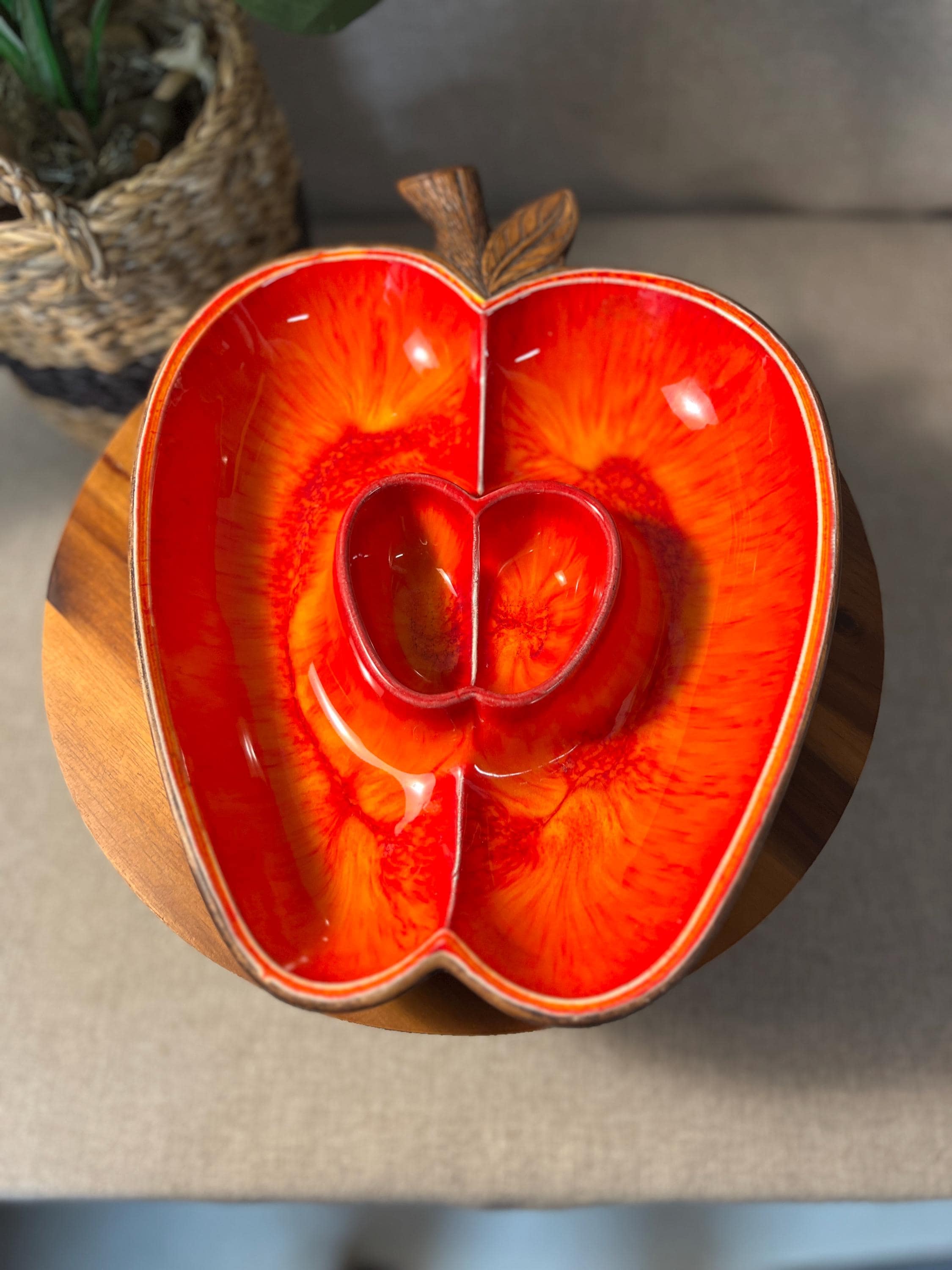 Vintage Treasure Craft Divided Apple Dish #380 Red Orange