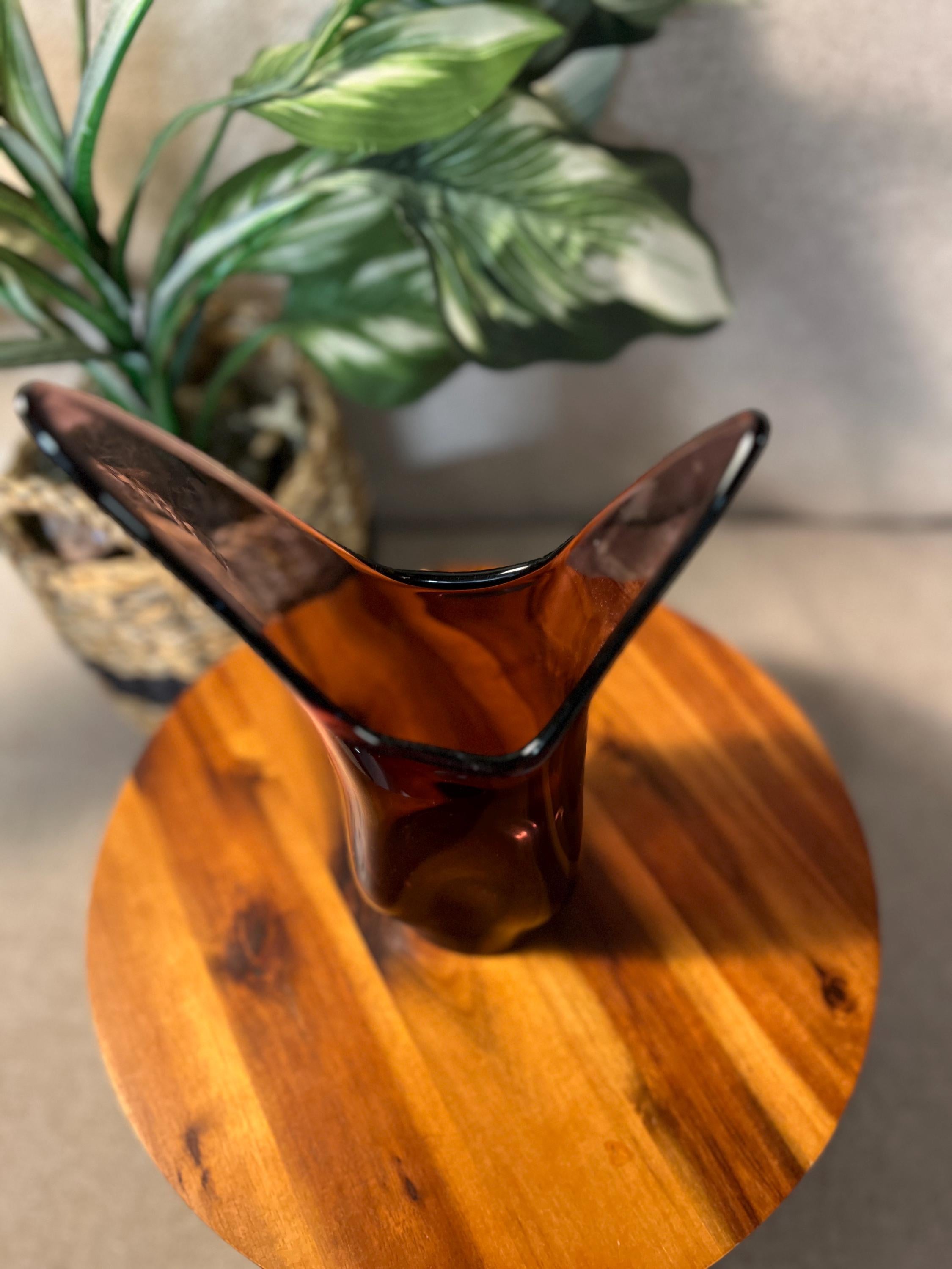 Vintage MCM Viking Split Vase Amethyst Purple Swung Glass
