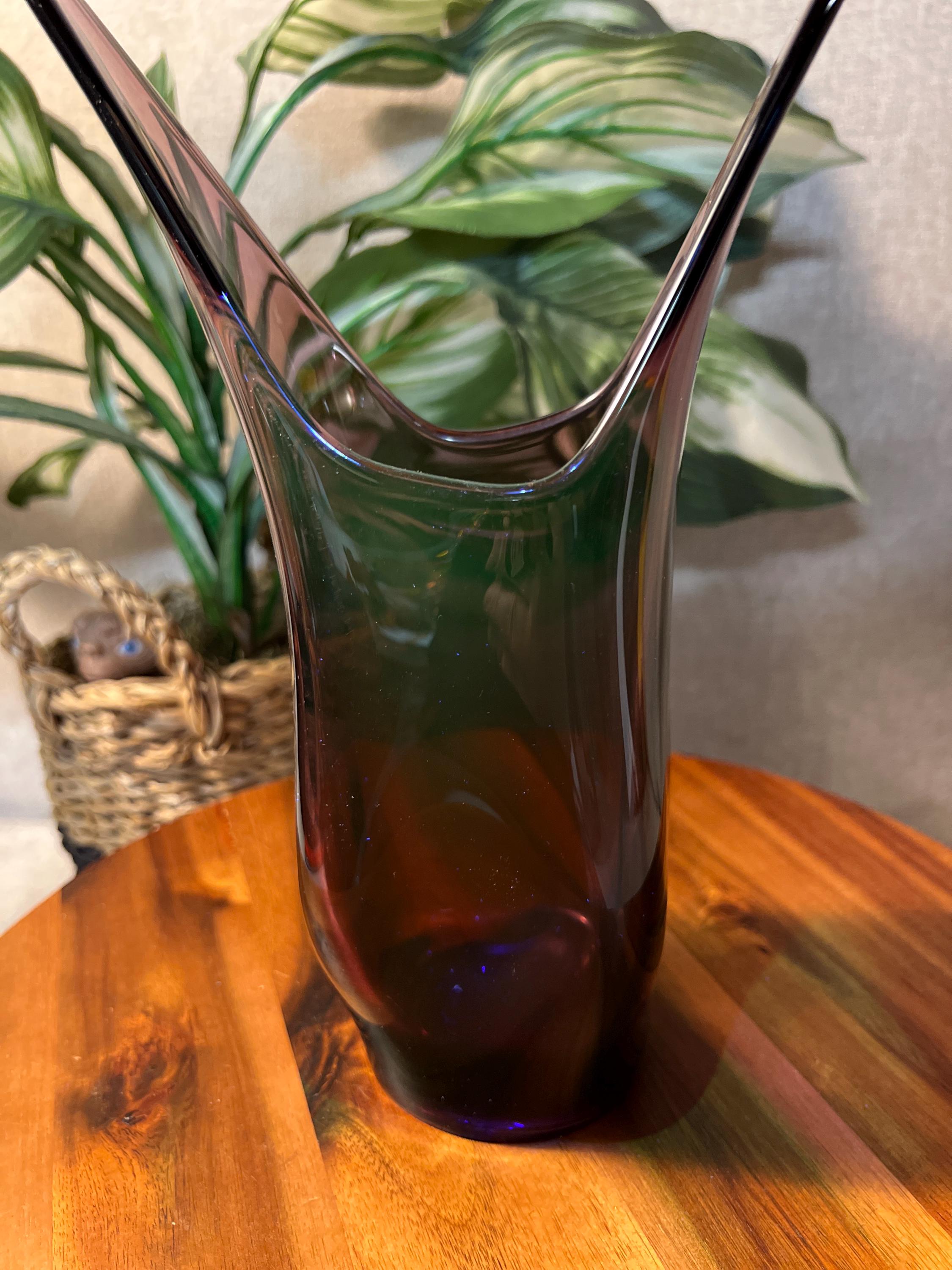 Vintage MCM Viking Split Vase Amethyst Purple Swung Glass