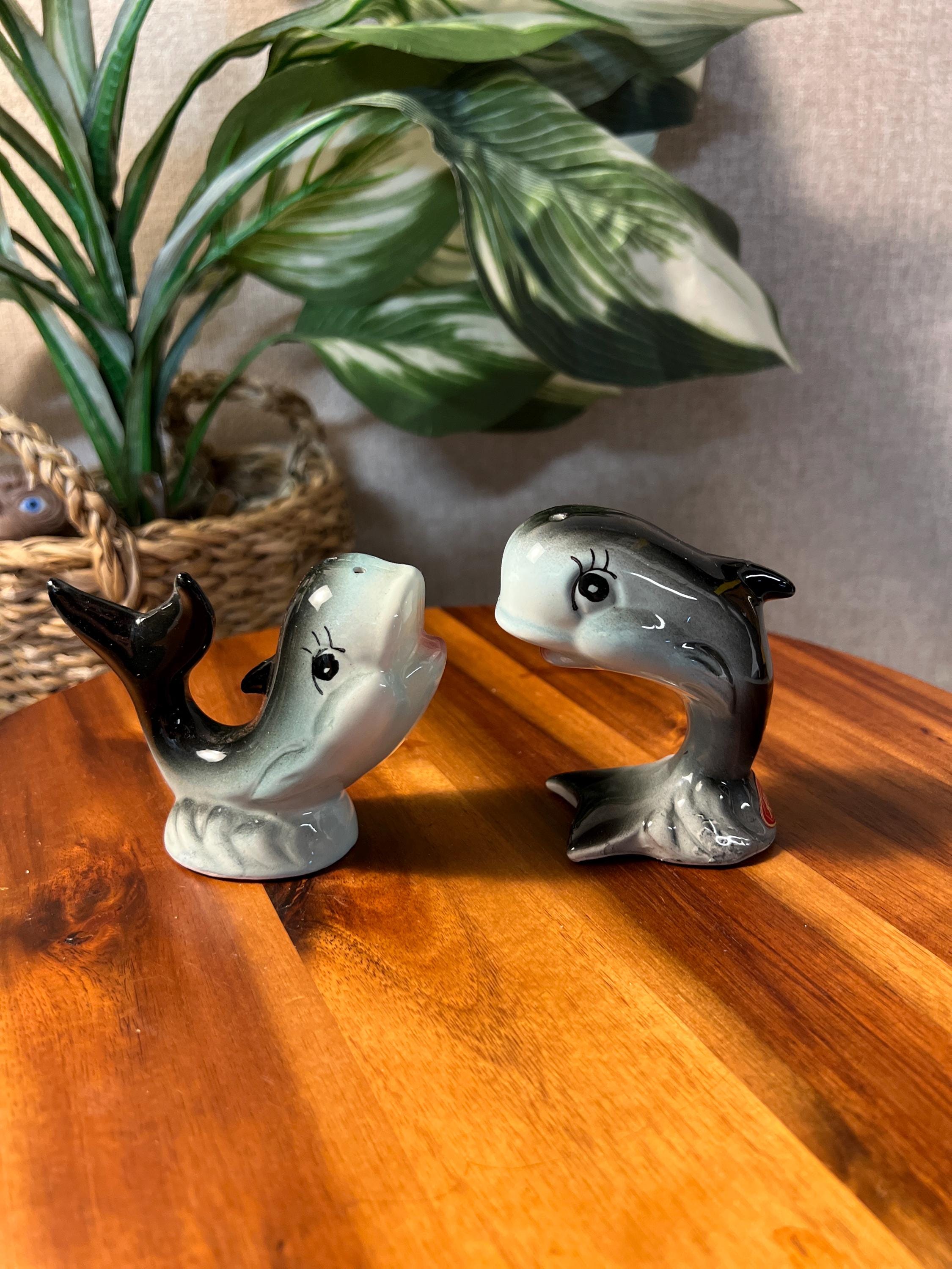 Vintage Anthropomorphic Whale S&P Shakers Japan Salt Pepper