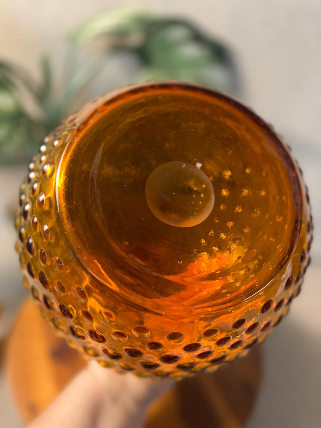 Vintage Decanter Vase Amber Hobnail Handblown Hand Blown Genie 25 MCM some chips on rim