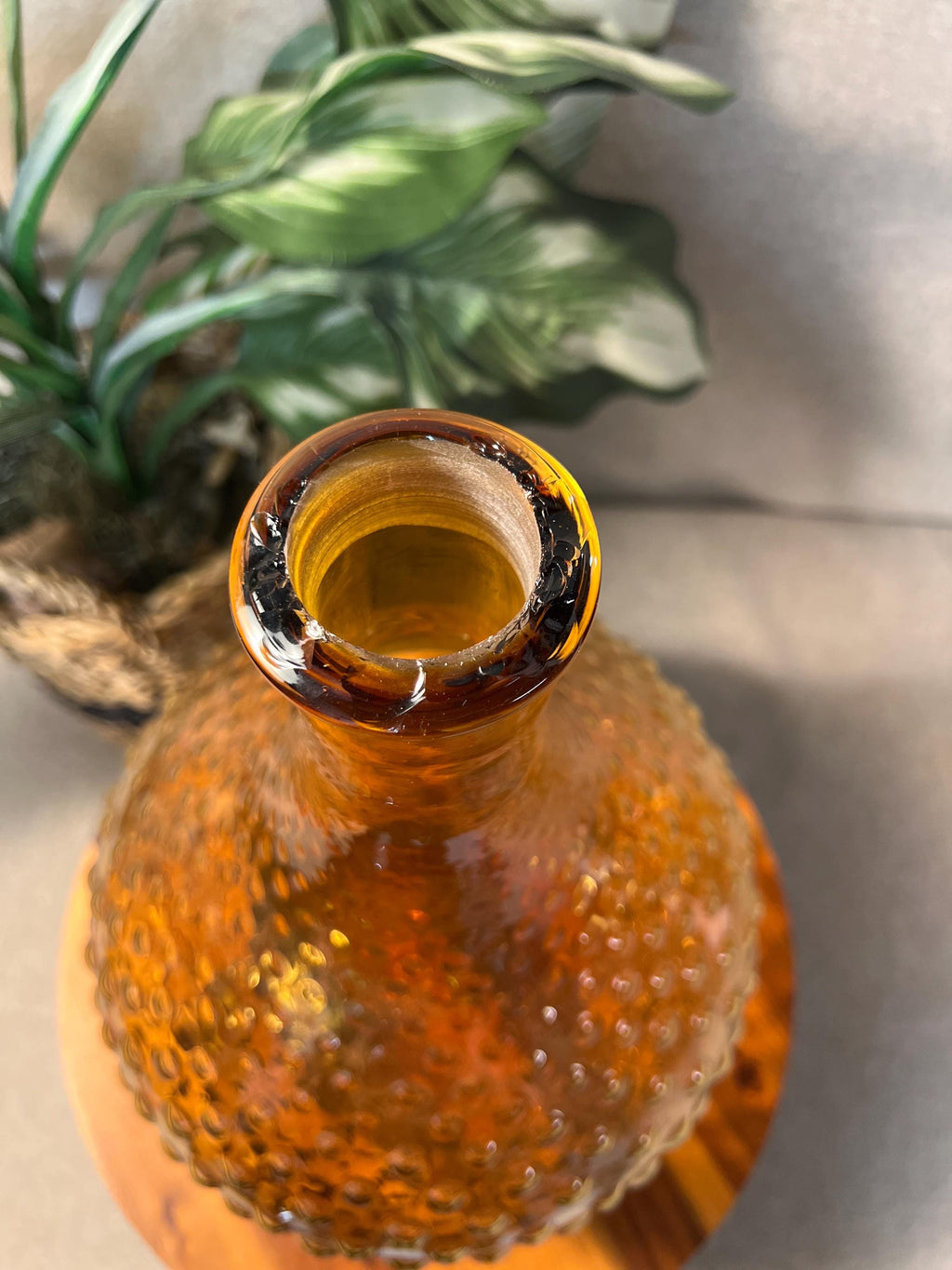 Vintage Decanter Vase Amber Hobnail Handblown Hand Blown Genie 25 MCM some chips on rim