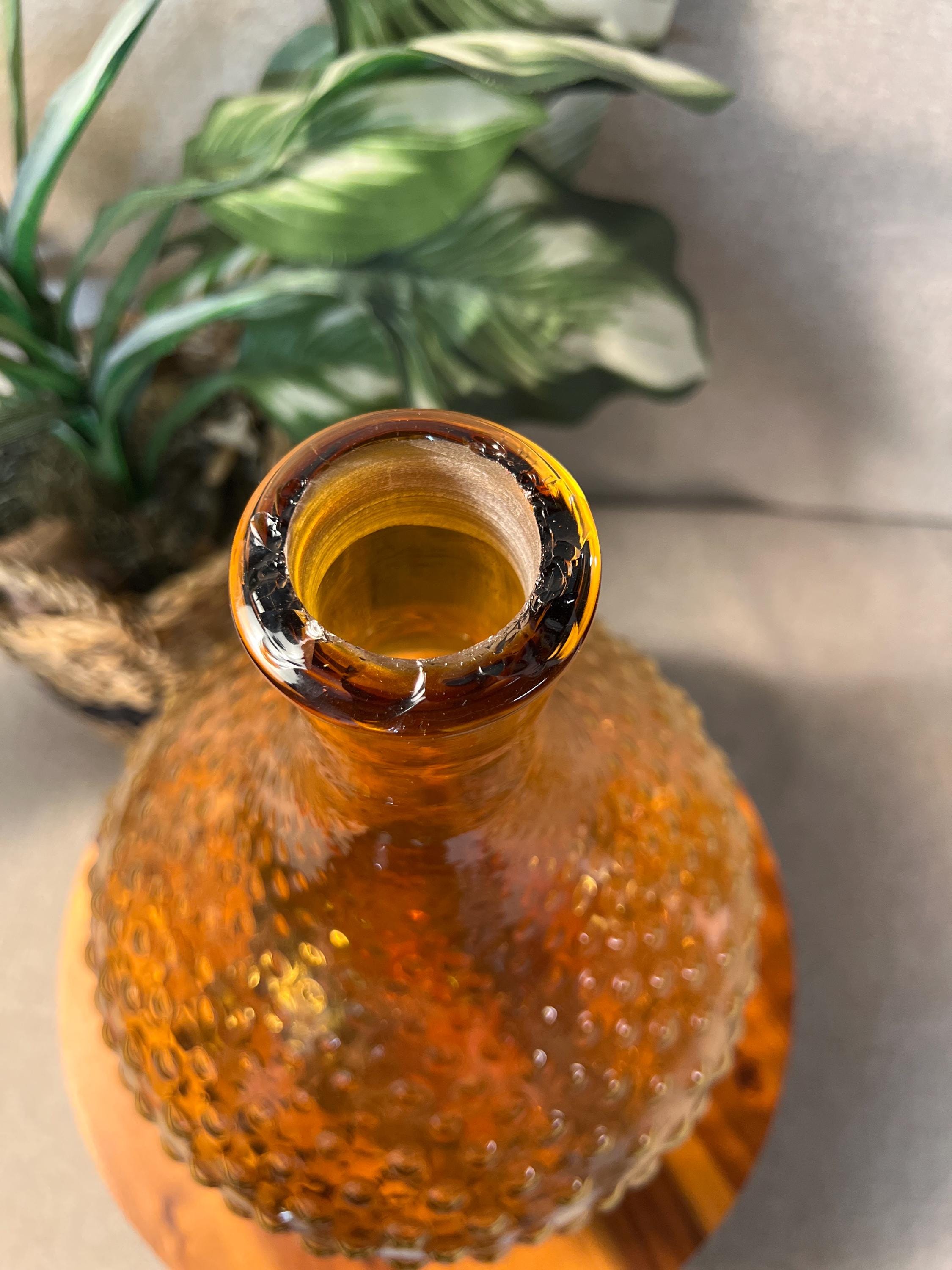 Vintage Decanter Vase Amber Hobnail Handblown Hand Blown Genie 25 MCM some chips on rim
