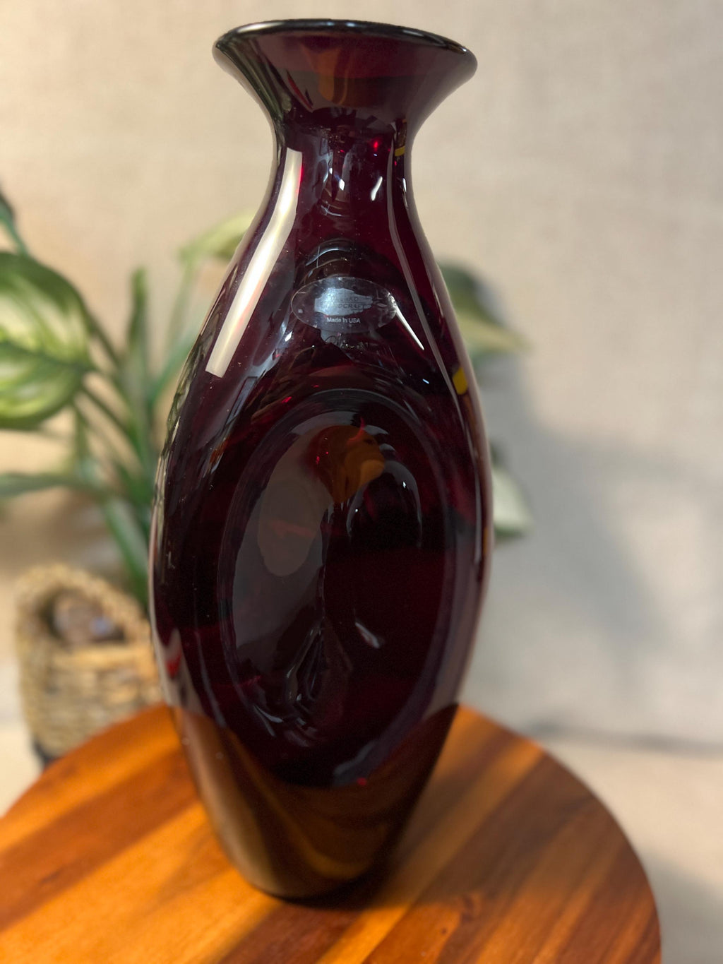 BLENKO 2507 BRAVO COLLECTION Ruby Dimpled Hand Blown Glass Bottle 14" Signed