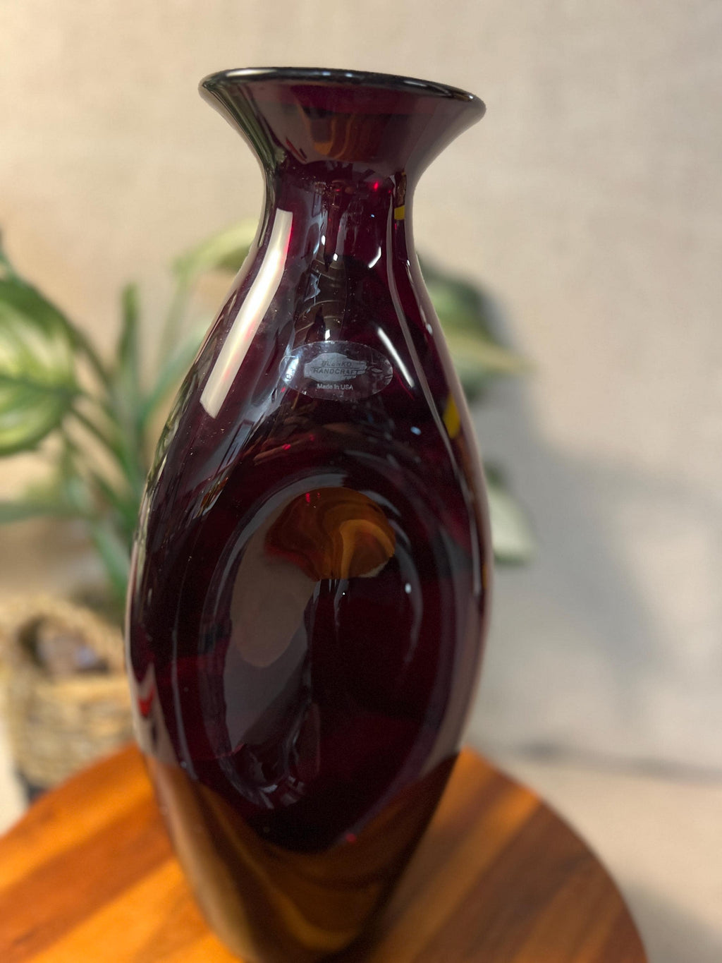 BLENKO 2507 BRAVO COLLECTION Ruby Dimpled Hand Blown Glass Bottle 14" Signed
