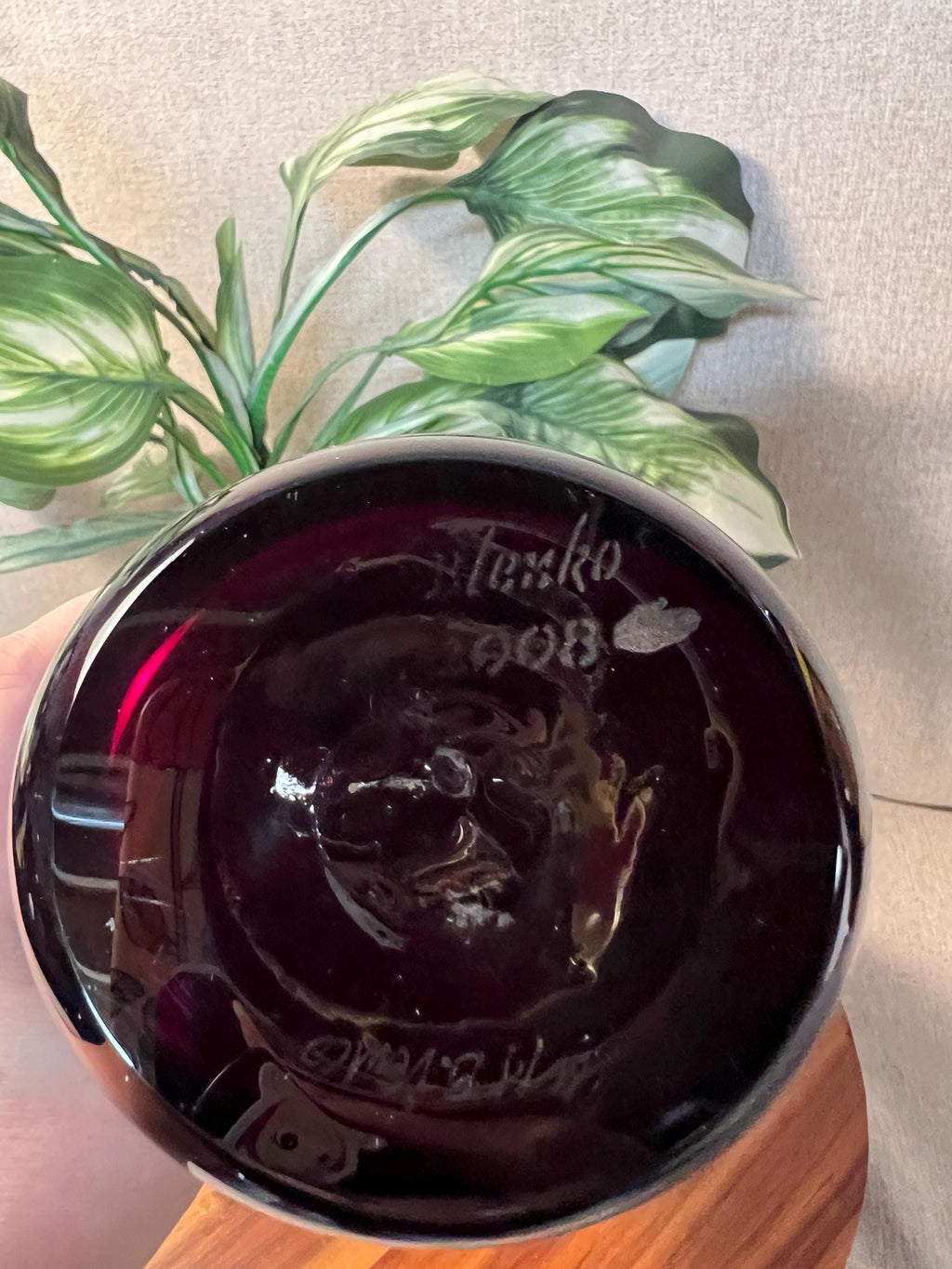 BLENKO 2507 BRAVO COLLECTION Ruby Dimpled Hand Blown Glass Bottle 14" Signed