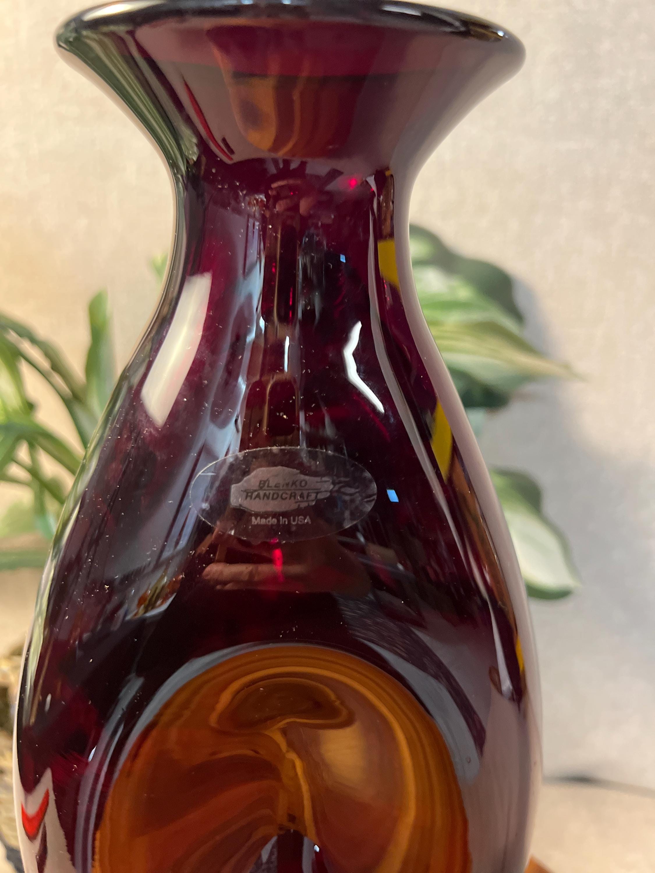 BLENKO 2507 BRAVO COLLECTION Ruby Dimpled Hand Blown Glass Bottle 14" Signed