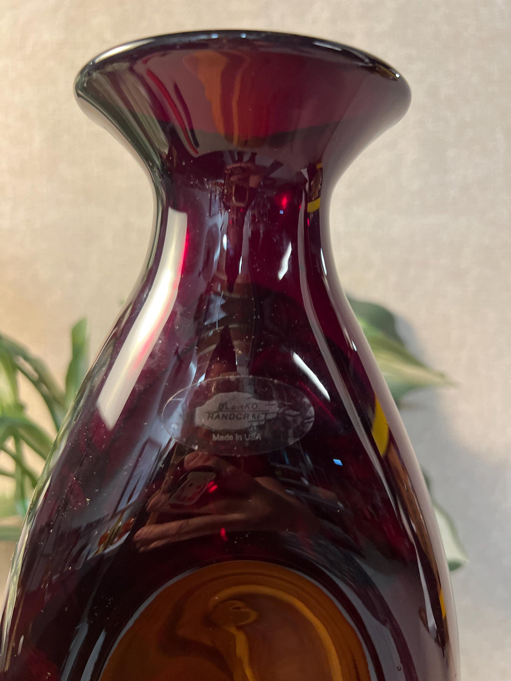 BLENKO 2507 BRAVO COLLECTION Ruby Dimpled Hand Blown Glass Bottle 14" Signed
