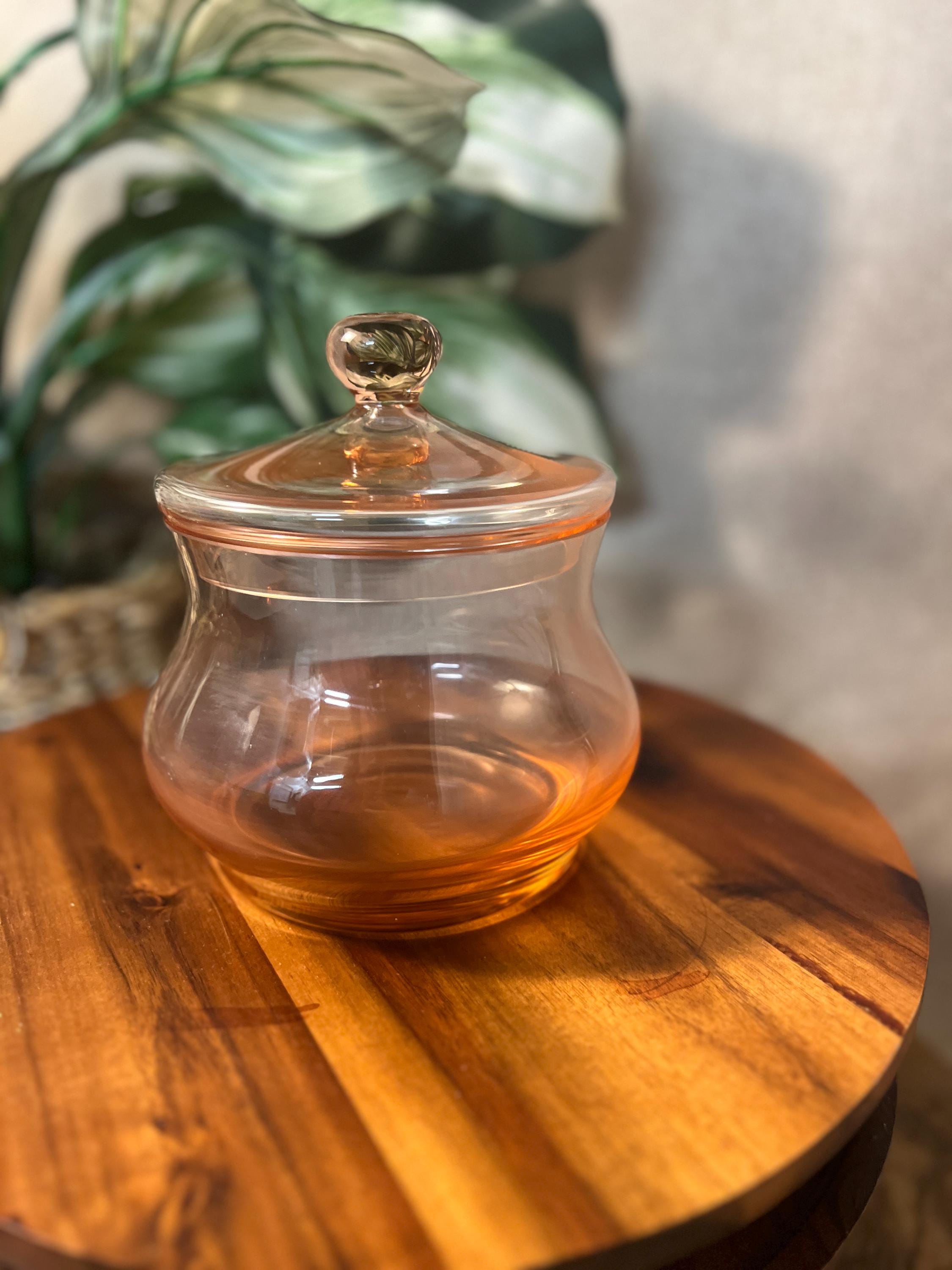 Vintage Pink Rose Glass Round Covered Candy Dish Lidded Trinket Bowl