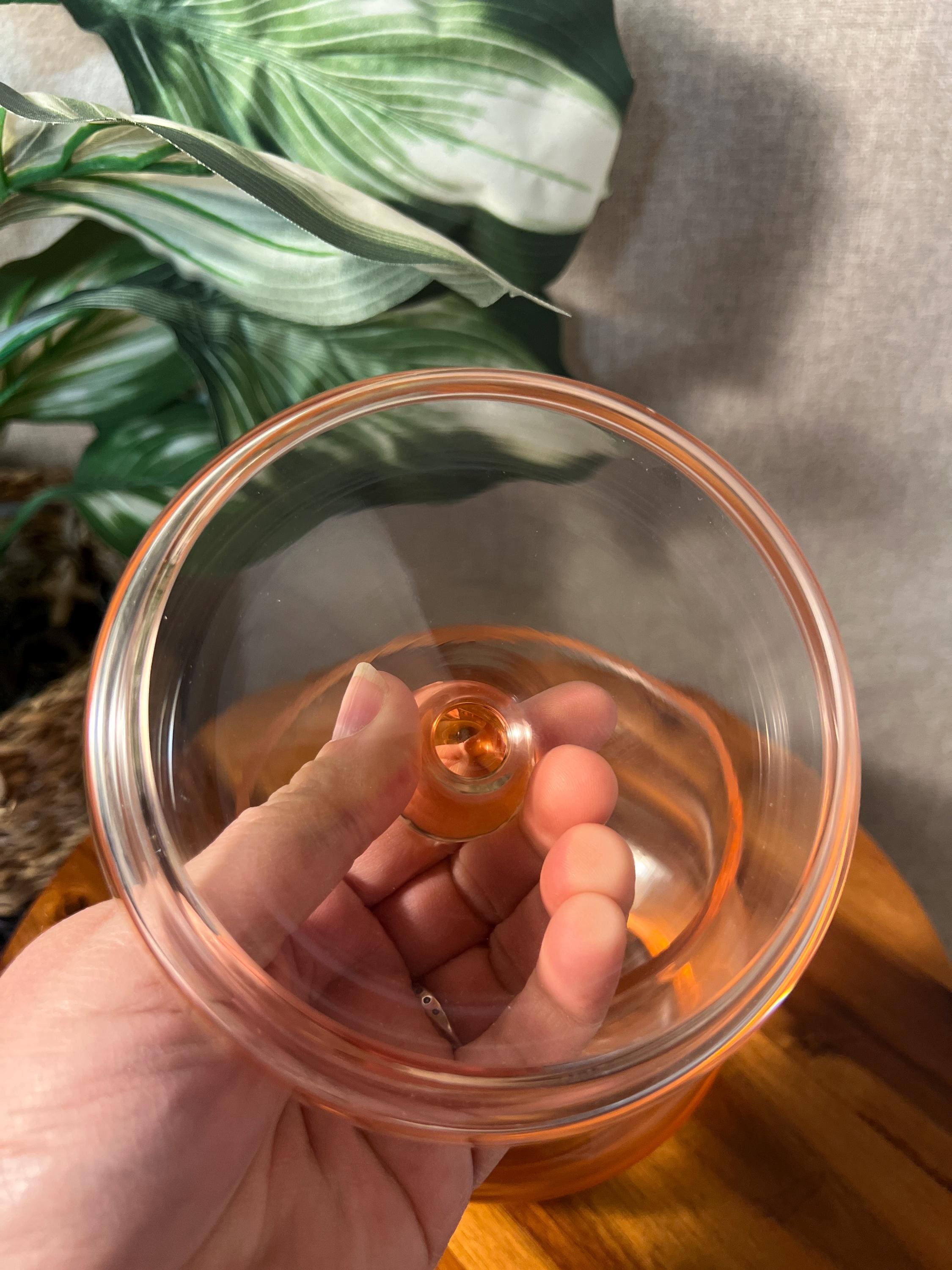 Vintage Pink Rose Glass Round Covered Candy Dish Lidded Trinket Bowl