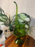 Green LE Smith Pedestal Swung Footed Glass Pitcher Vase MCM